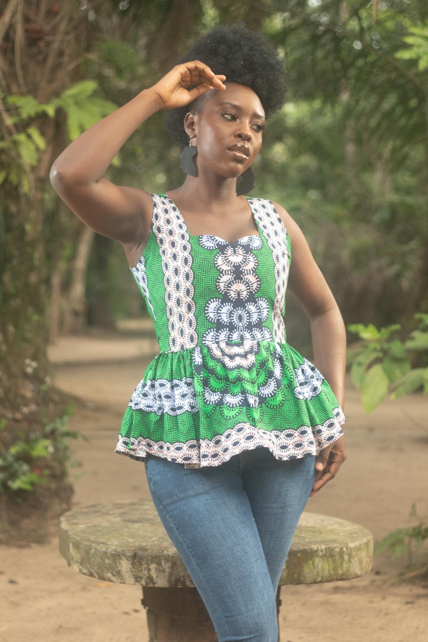 Sample: MARIEMA Ankara Peplum Top - Women (Size UK 10) — African print top by Naborhi