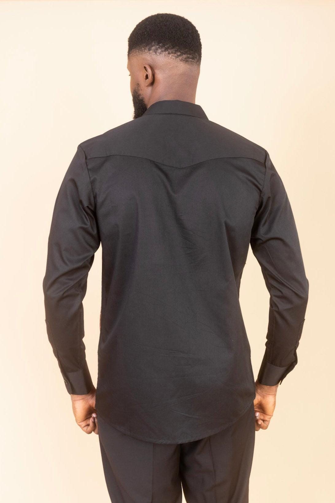 AMANI Ankara Long Sleeve Shirt detail — handcrafted in Nigeria by Naborhi