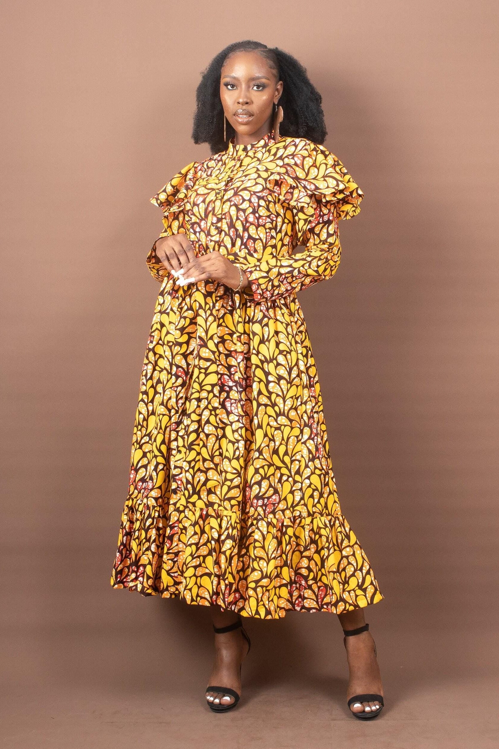 Sample: AHYANA Ankara Midi Shirt Dress - Women (Size UK 10) — women's African print clothing by Naborhi