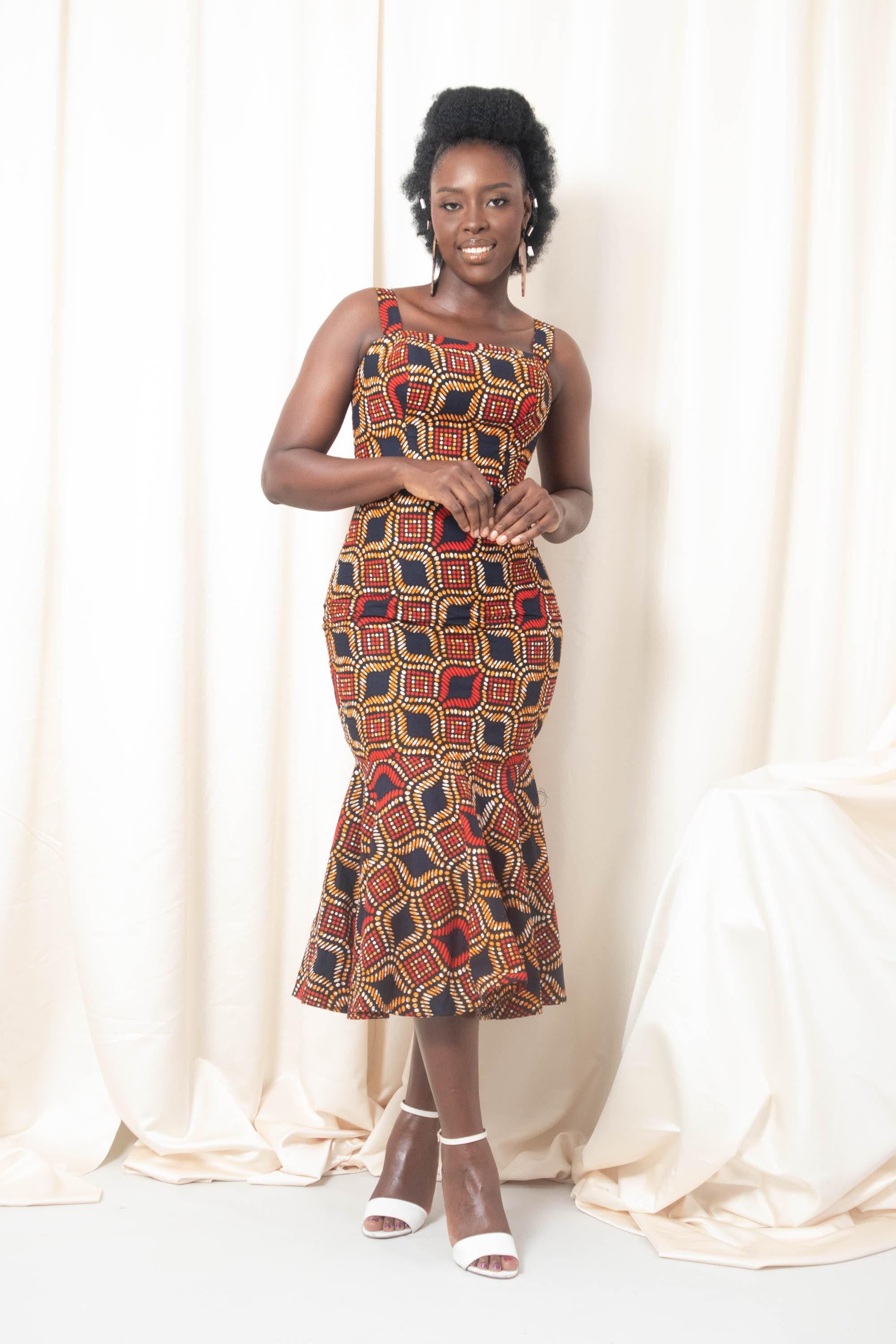 Sample: TENE Ankara Pephem Midi Dress - Women (Size UK 10) — African print dress by Naborhi