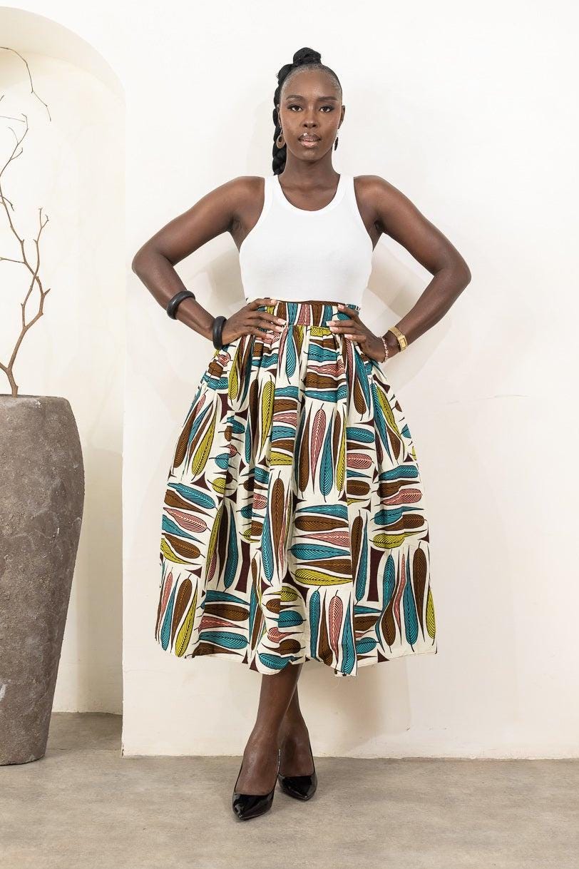 NEVAEH Ankara Midi Skirt — women's African print clothing by Naborhi