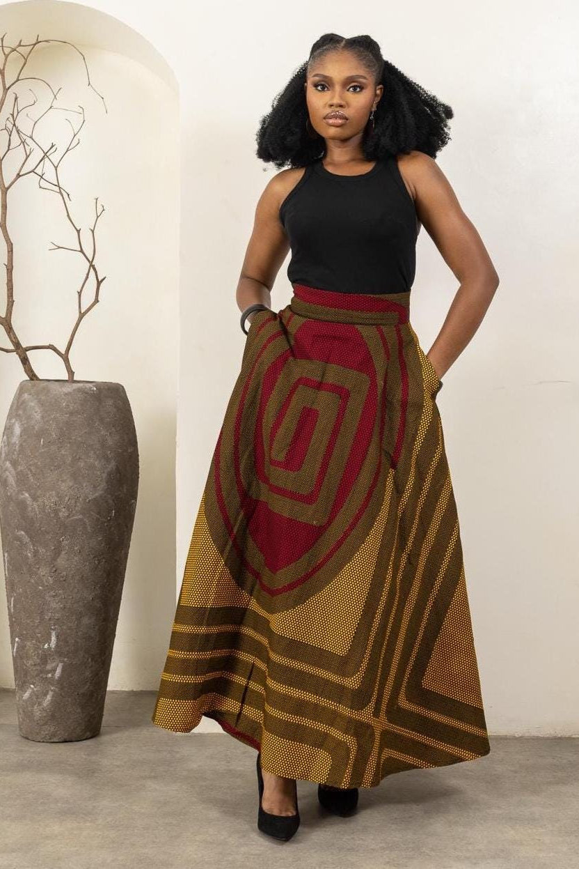 AKANNI Ankara Maxi Flared Skirt — women's African print clothing by Naborhi