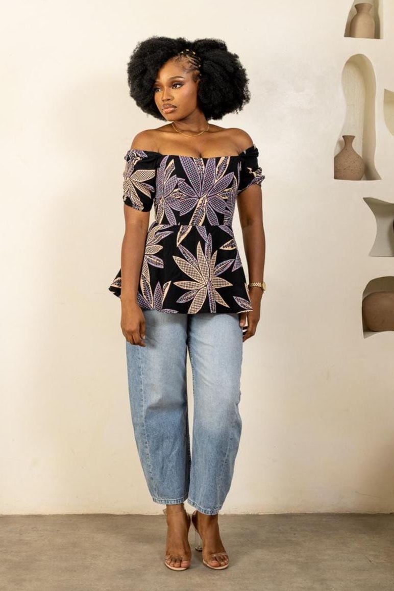 MBALI Ankara Short Sleeve Top detail — handcrafted in Nigeria by Naborhi