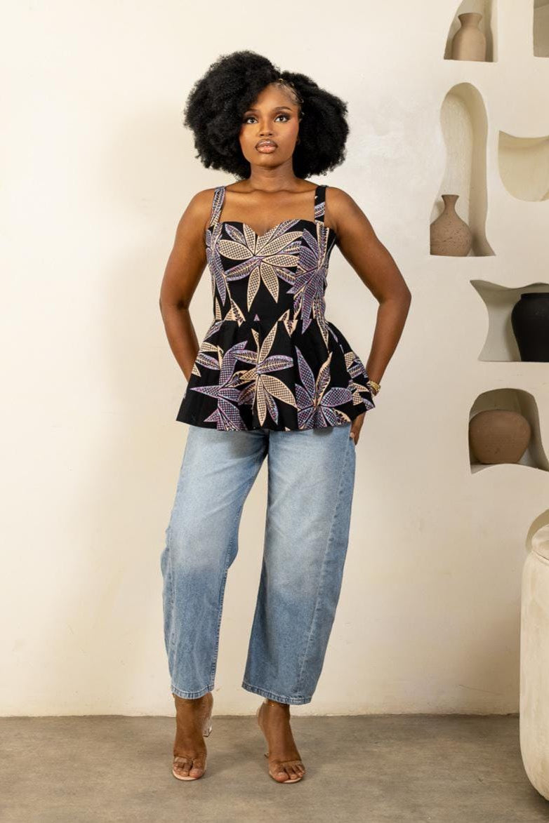 MBALI Ankara Spaghetti Strap Peplum Top — women's African print clothing by Naborhi