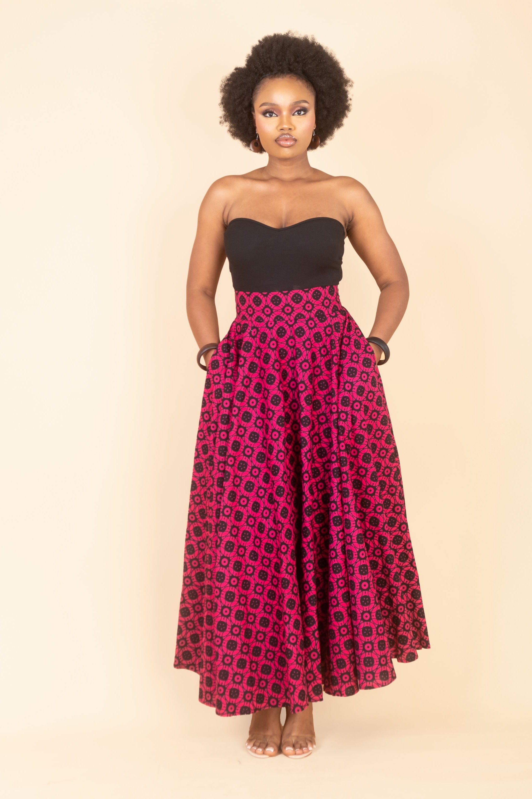 KEYAH – Ankara African Print Maxi Flared Skirt