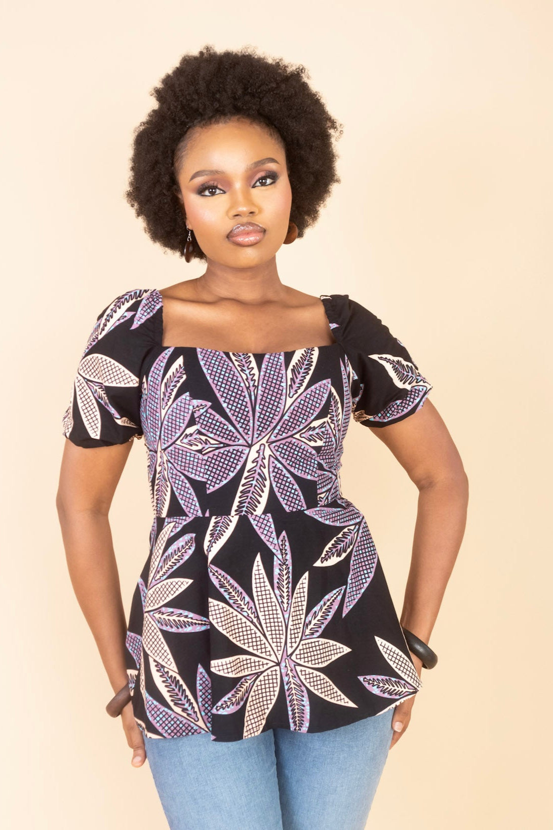 MBALI – Ankara African Print Short Sleeve Peplum Top