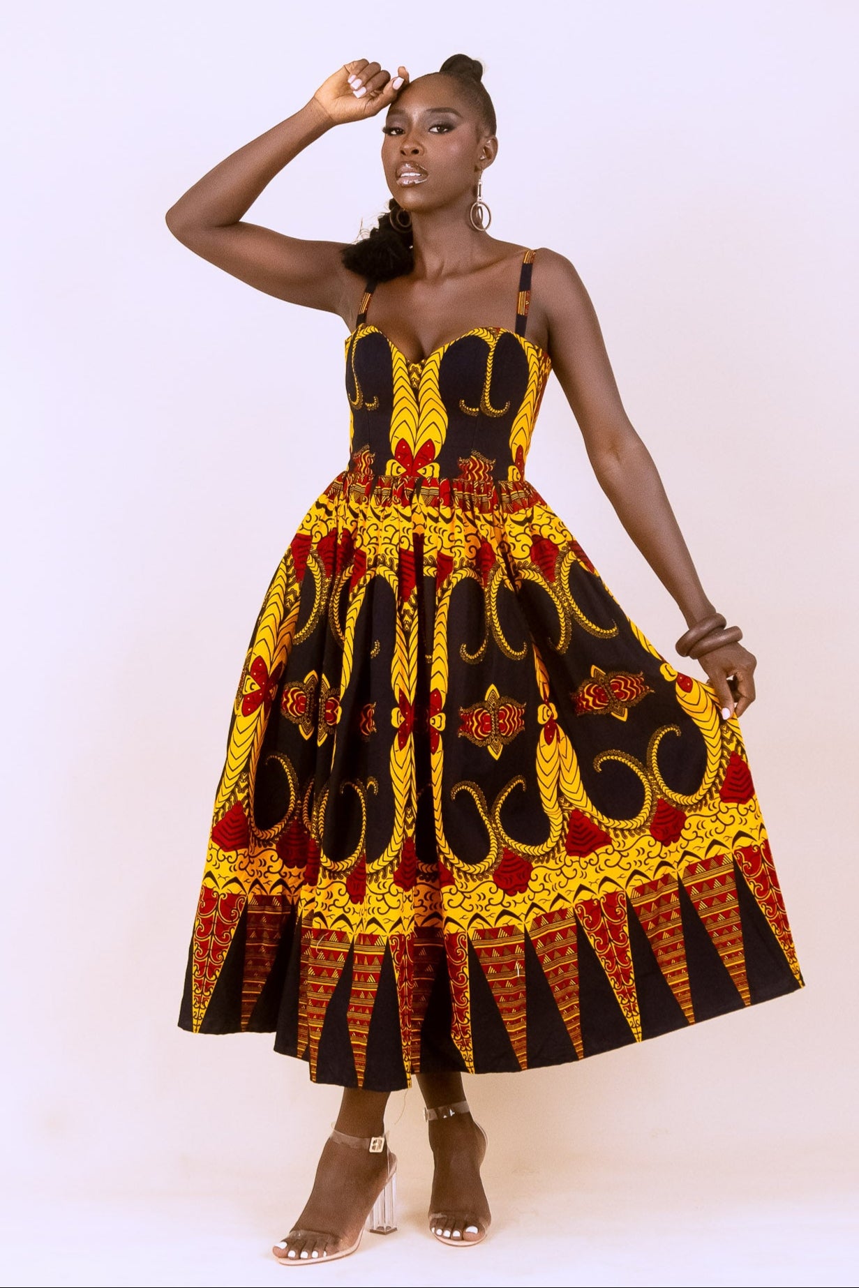 KENNA – Ankara African Print Gathered Midaxi Dress