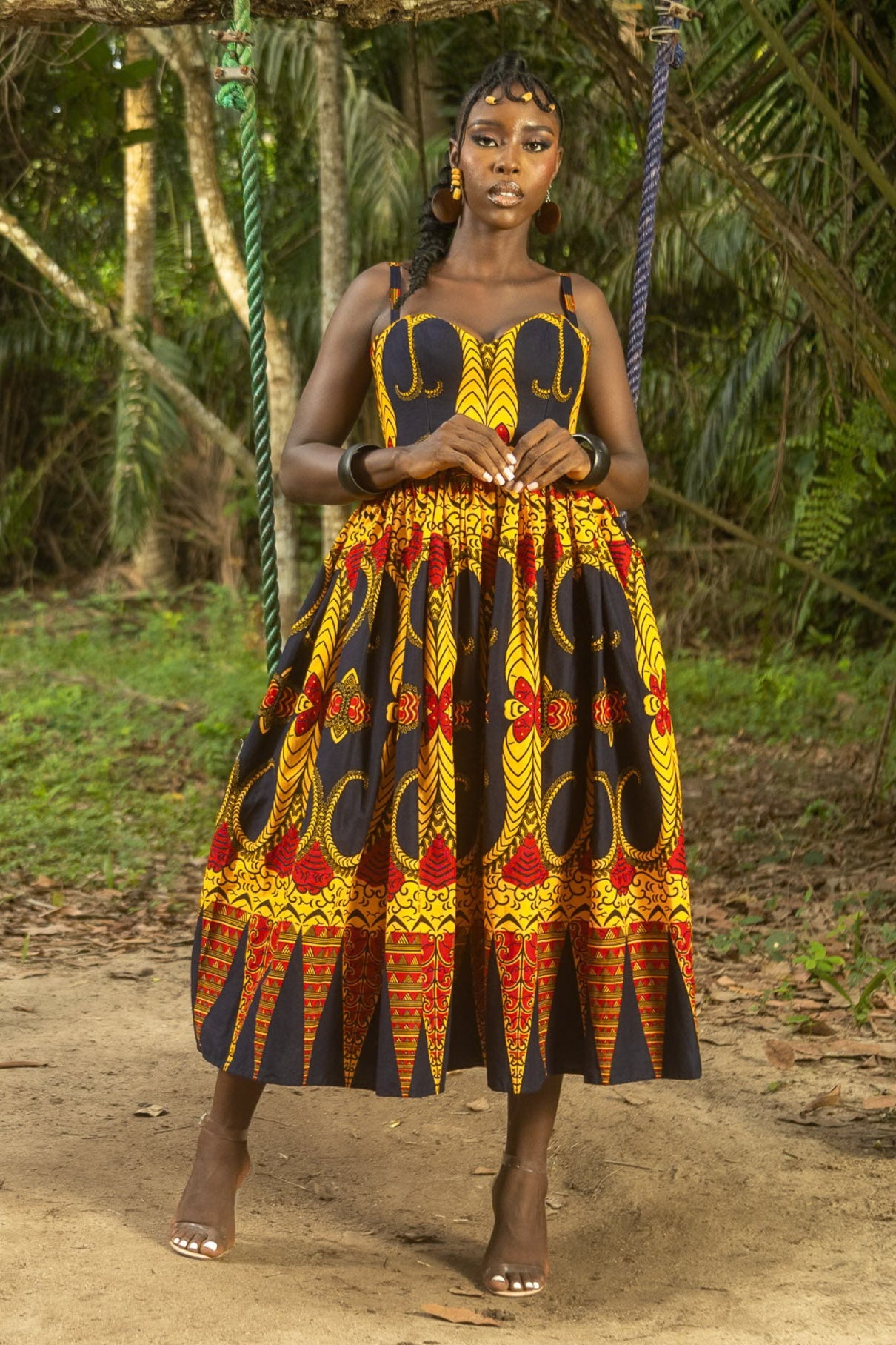 KENNA – Ankara African Print Gathered Midaxi Dress