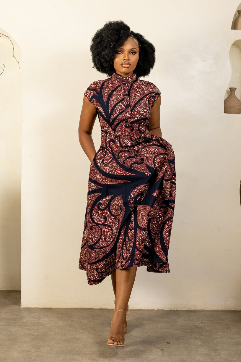 KERHI Ankara Midi Shirt Dress - Women