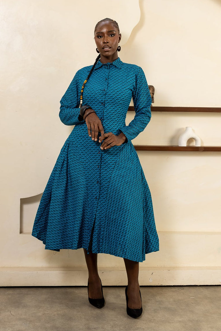 KAMSI Ankara Midi Shirt Dress — African print dress by Naborhi