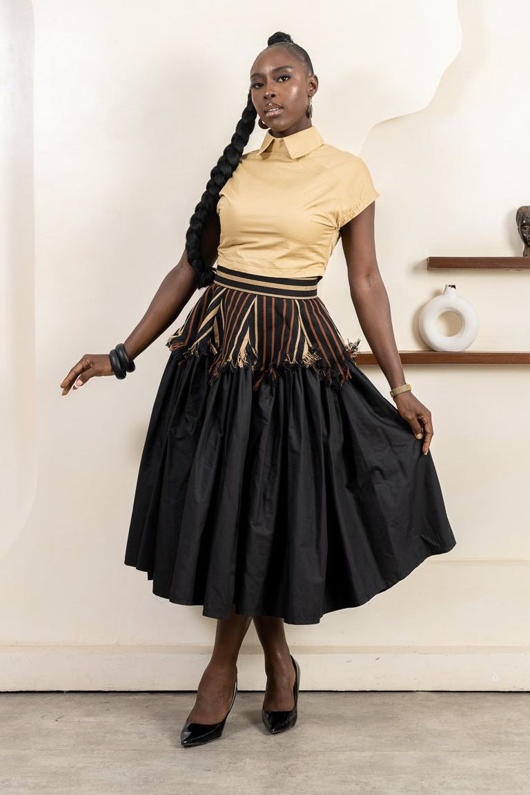 LAYO Ankara Aso Oke Midi Skirt - Women