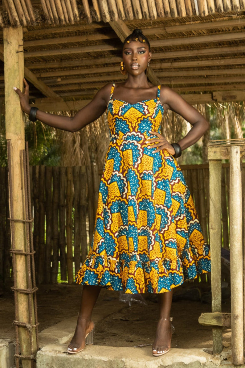 EREBI – Ankara African Print Midi Summer Dress