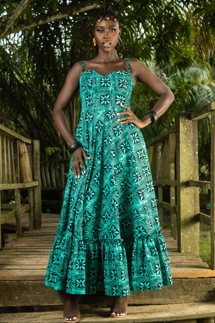 TAJI – Ankara African Print Tiered Midi Dress