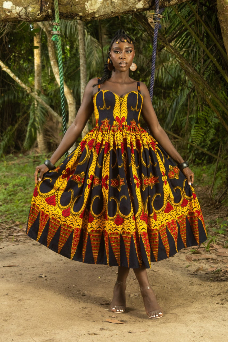 KENNA – Ankara African Print Gathered Midaxi Dress