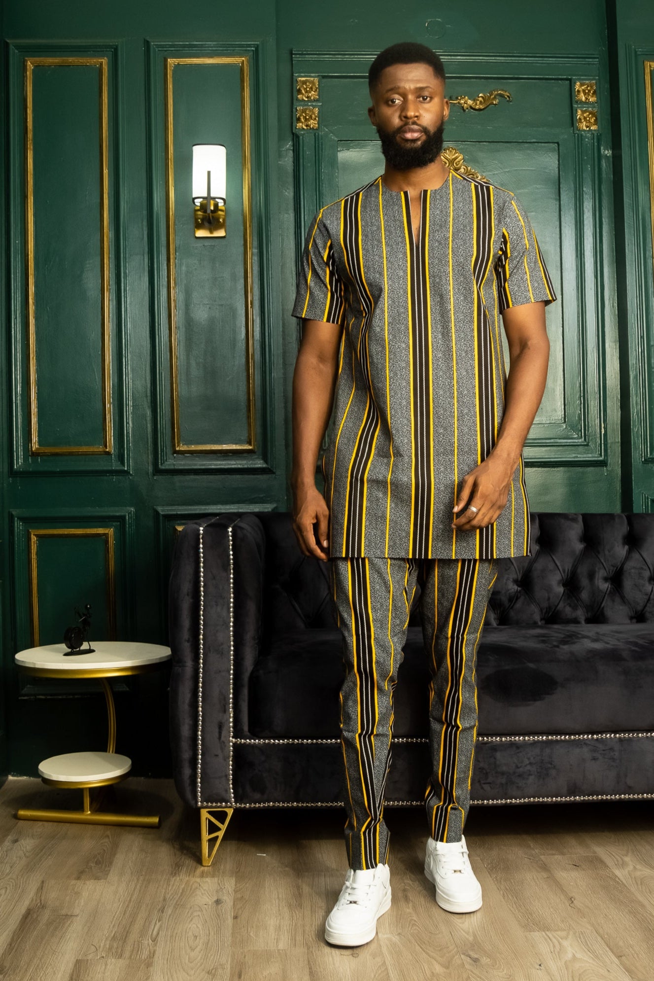 ZANO – Ankara African Print Short Sleeve Striped Suit