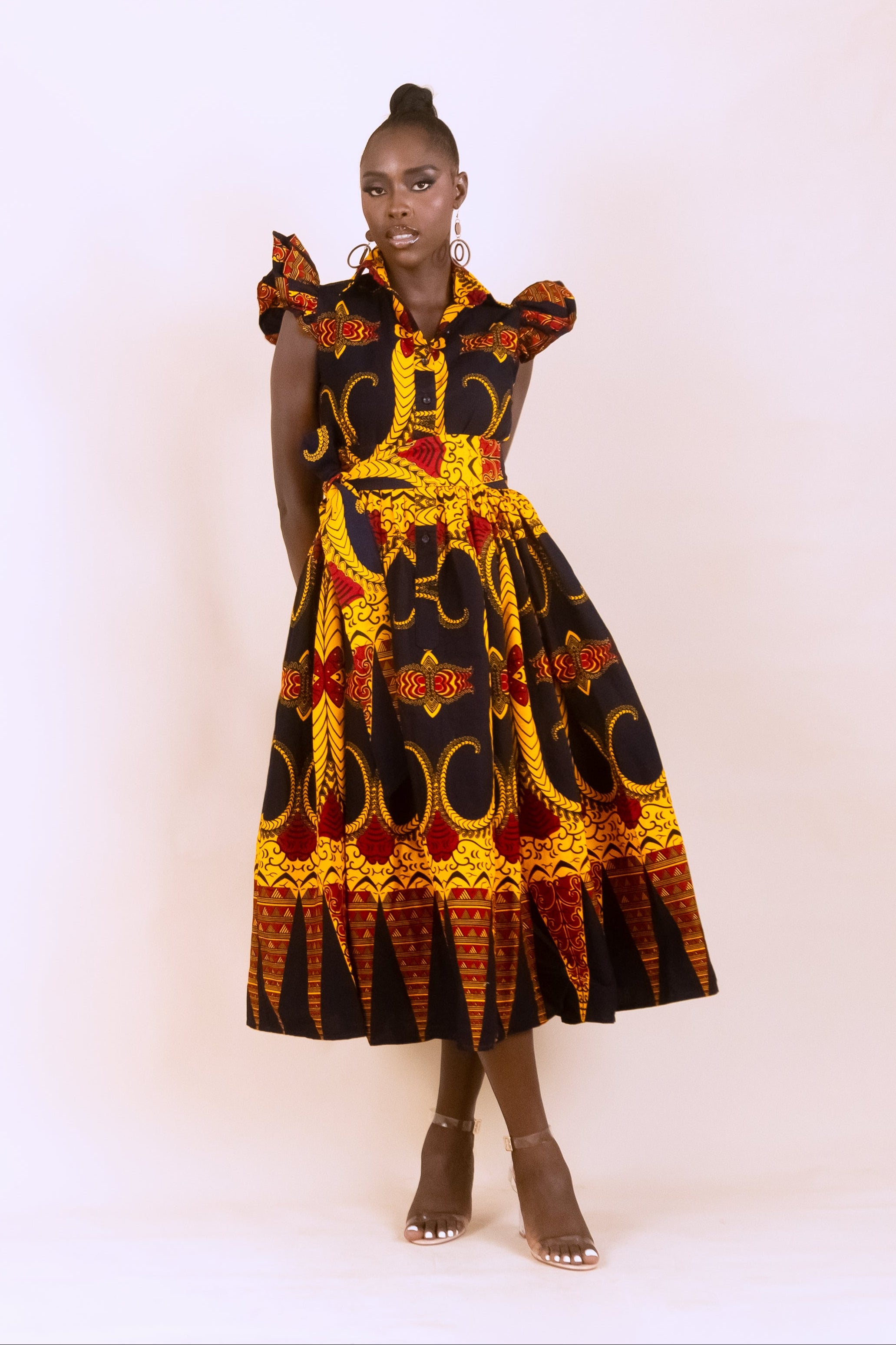 KENNA – Ankara African Print Shirt Dress Midi Length