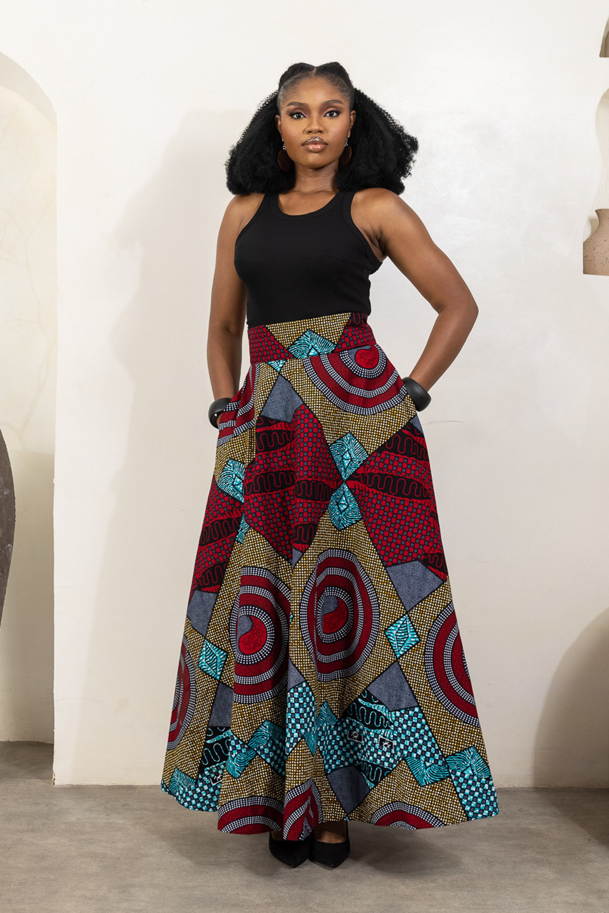 AIYANNA African Print Flared Maxi Skirt | Premium Ankara Luxury