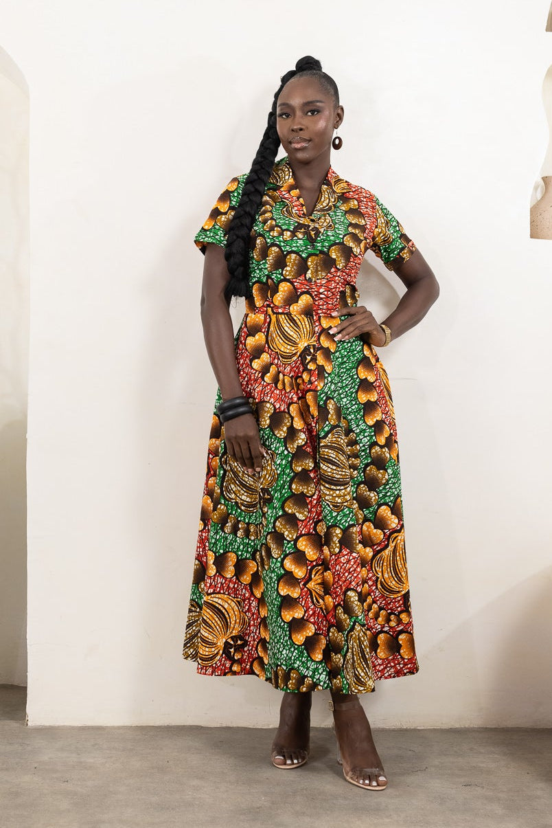 ANELE African Print midi shirt dress for women