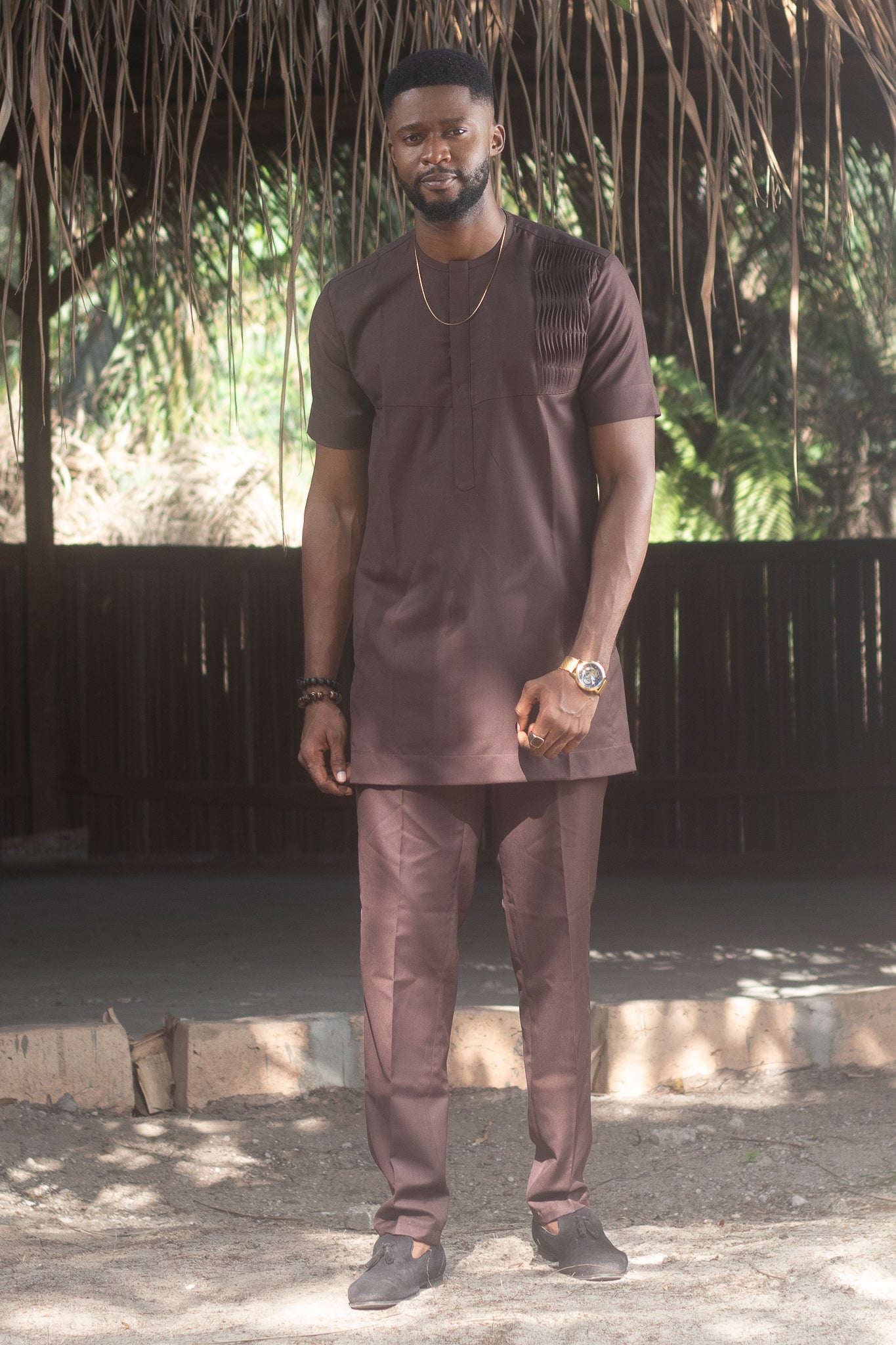 ACHOJAH African Short Sleeve Trouser Suit, Brown