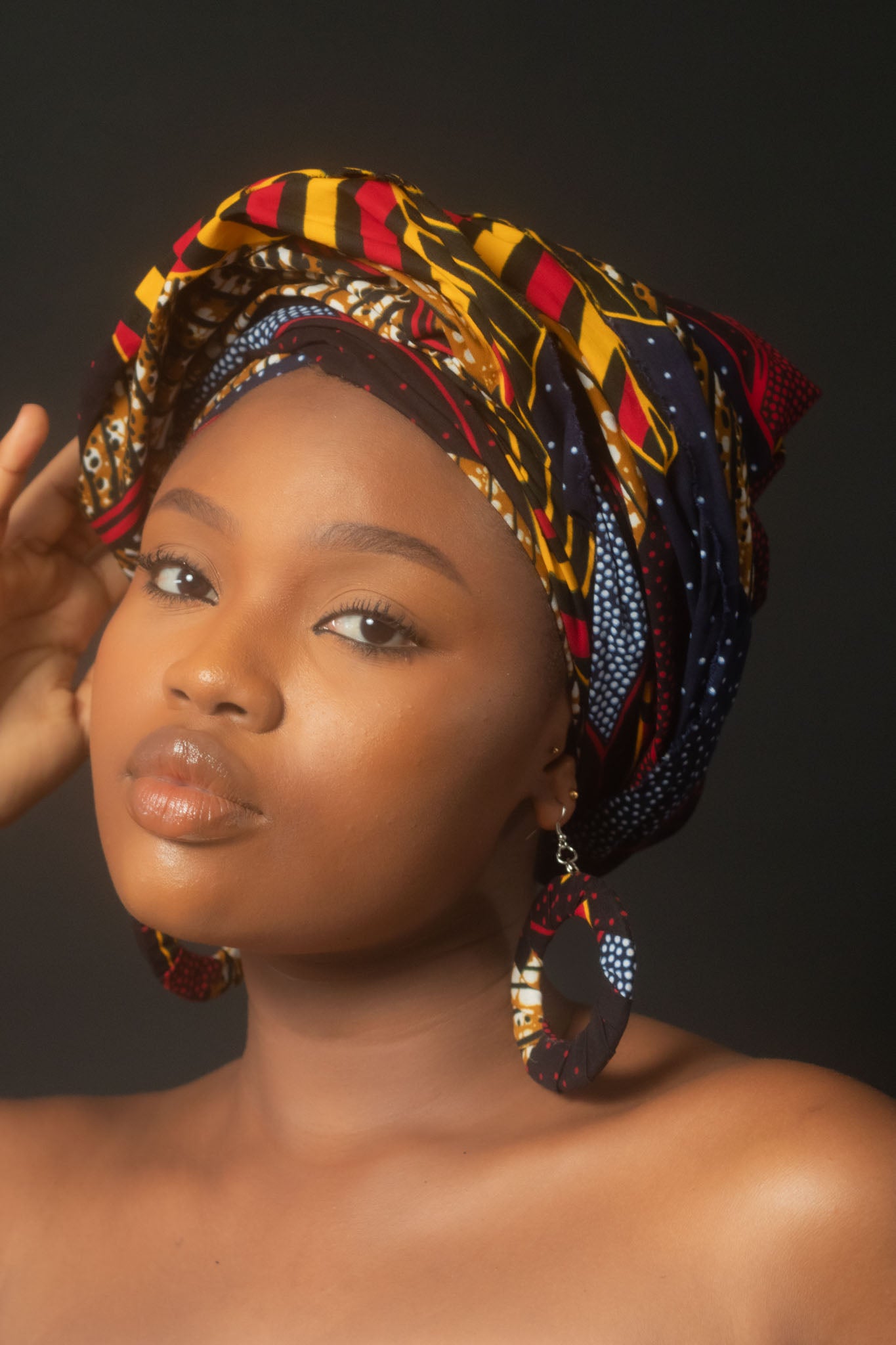 ADEOLA African Print Floral Head Wrap, Red