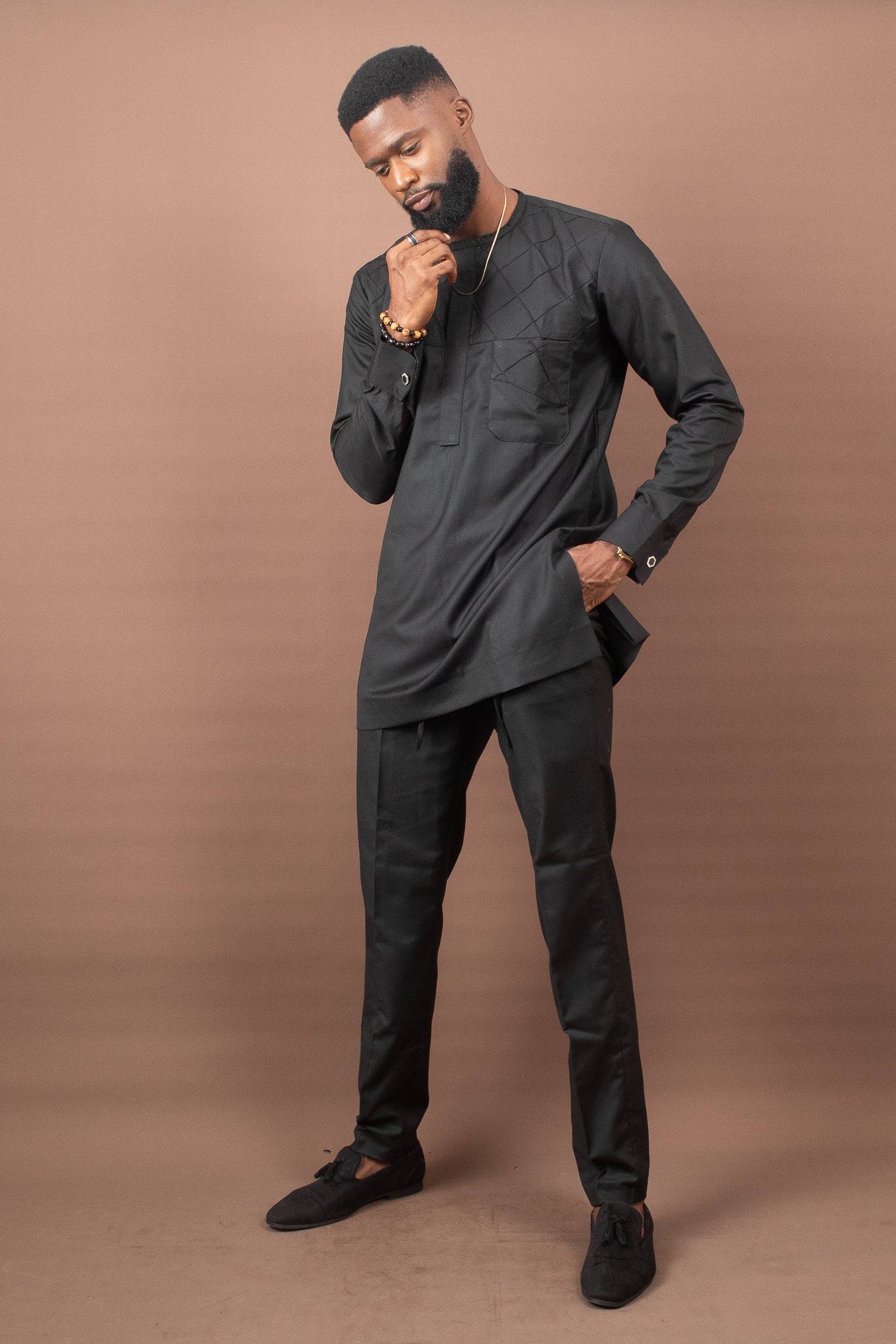 ADIEL African Long Sleeve Trouser Suit, Black