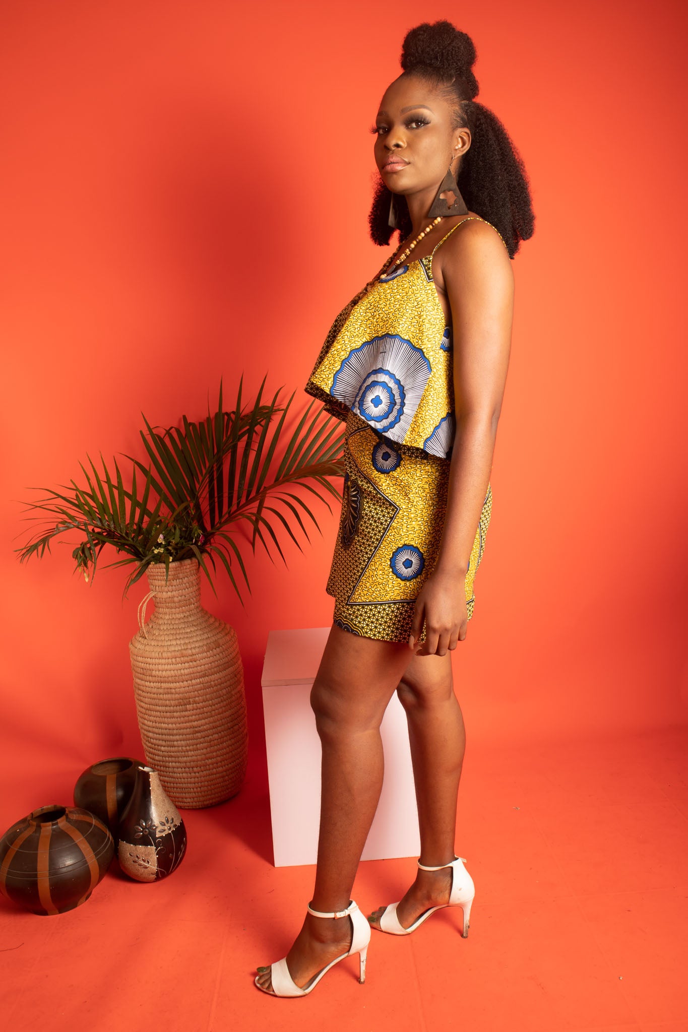 SIMI African Print Ankara Mini Skirt, Yellow