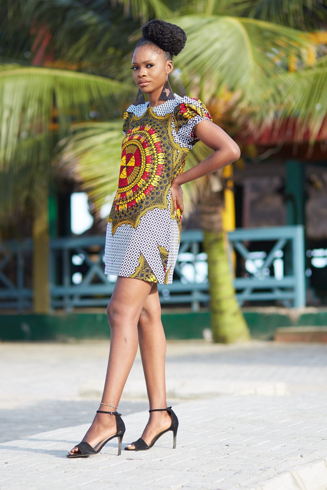 ADITA African Print Ankara Shift Dress (White)