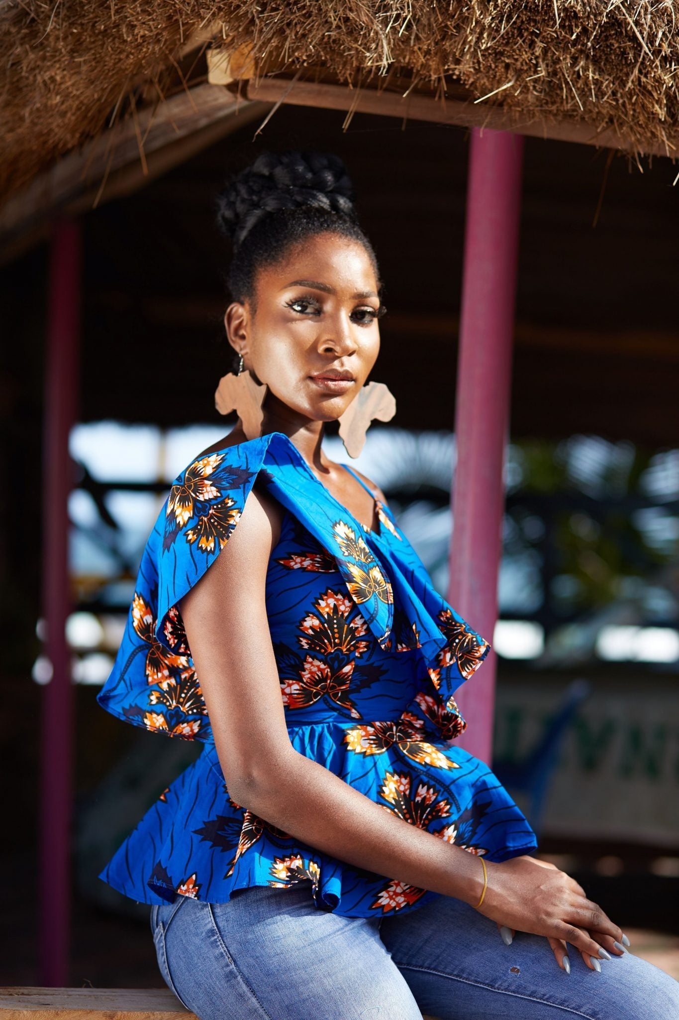 DUVIE Ankara Floral Print Drop Earrings