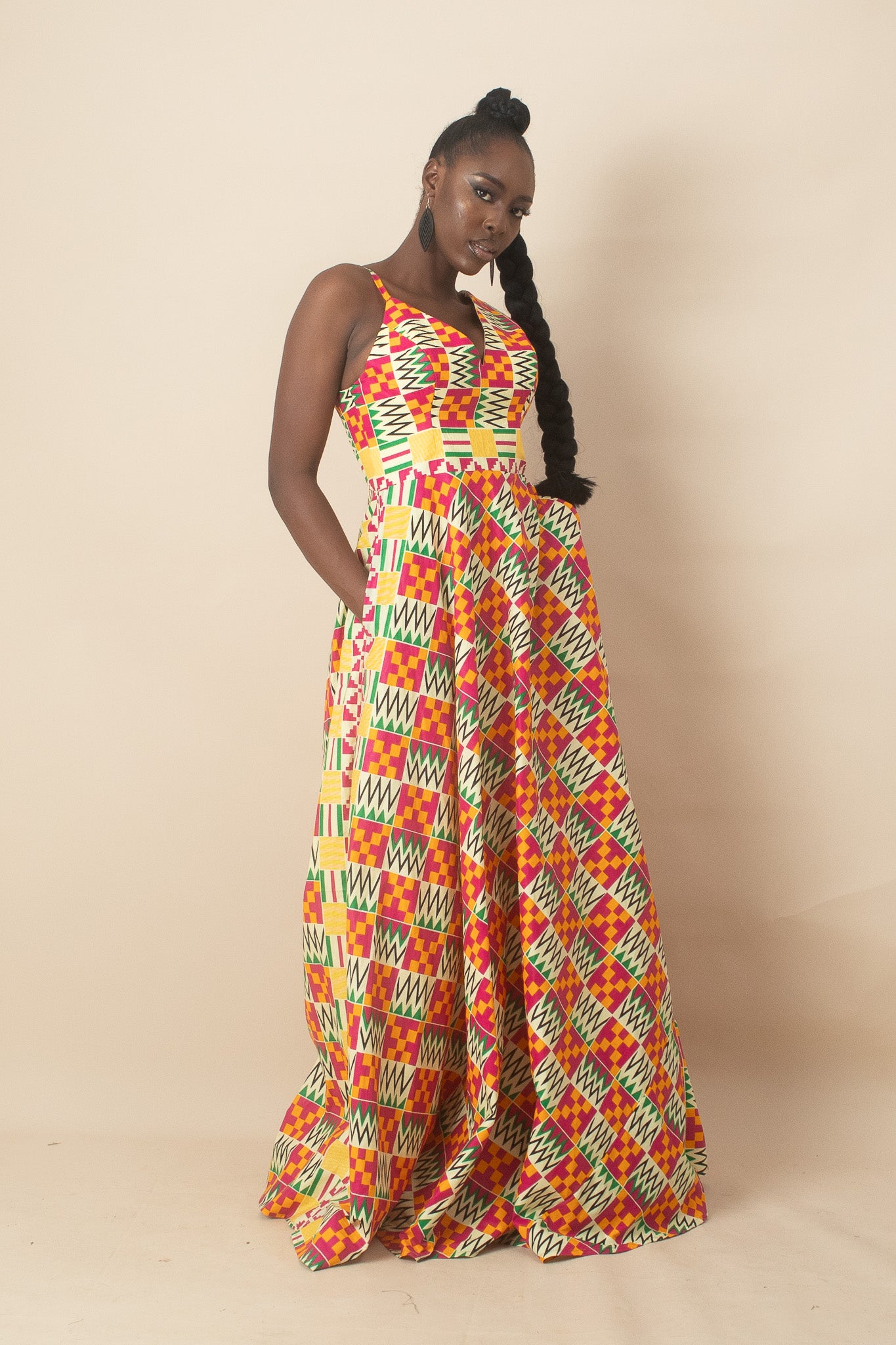 ANOKO Kente African Print Maxi Dress