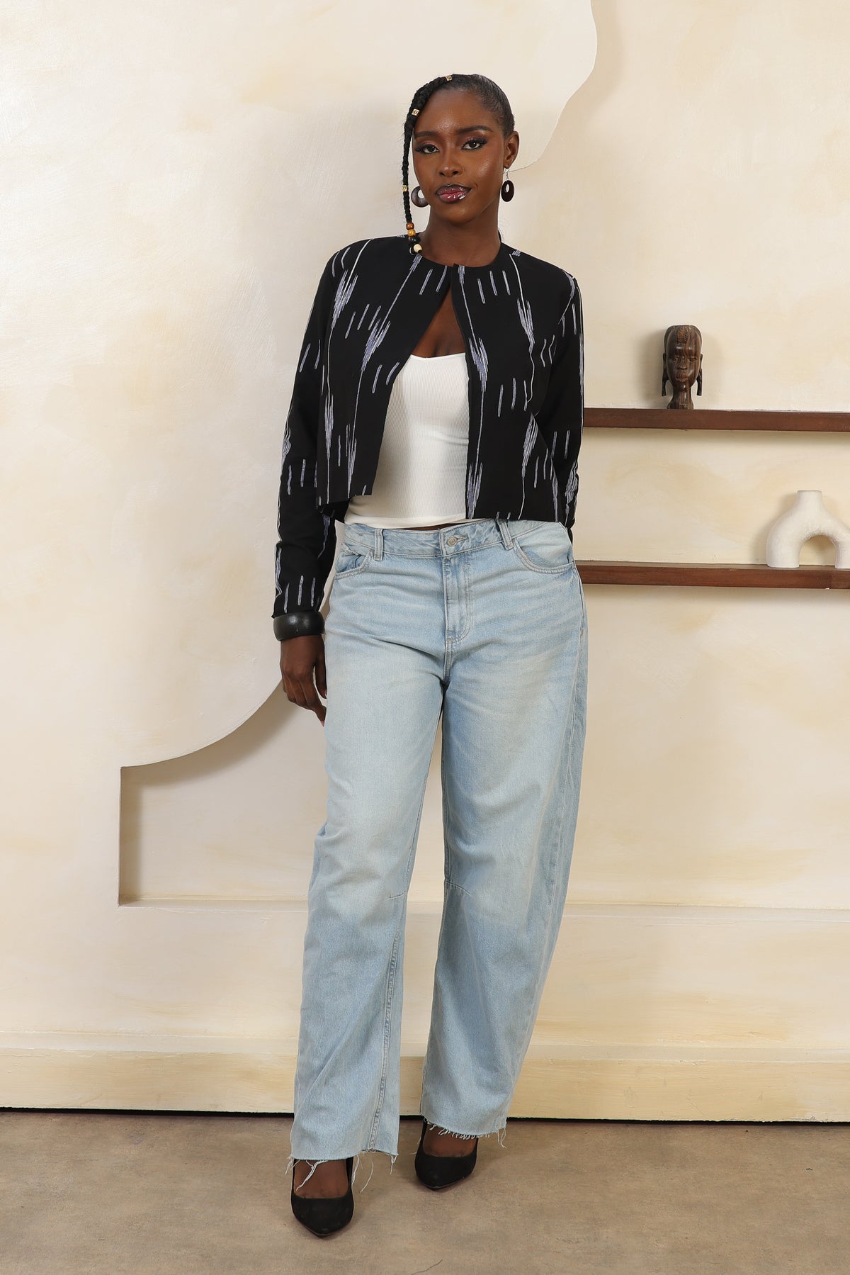ARA Ikat Collarless Cropped Jacket - Women