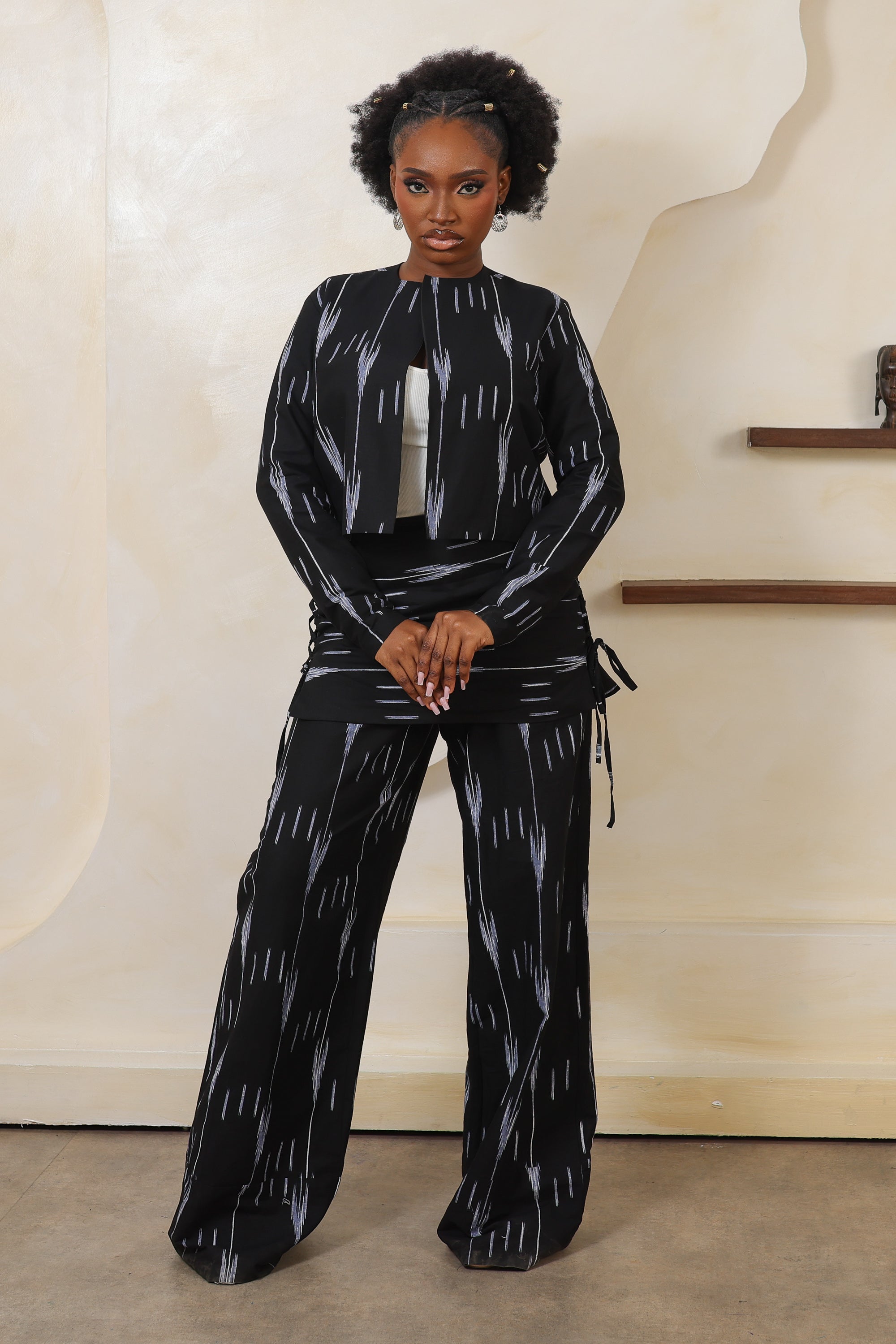 ARA Ikat Apron-Overlay Palazzo Trousers - Women