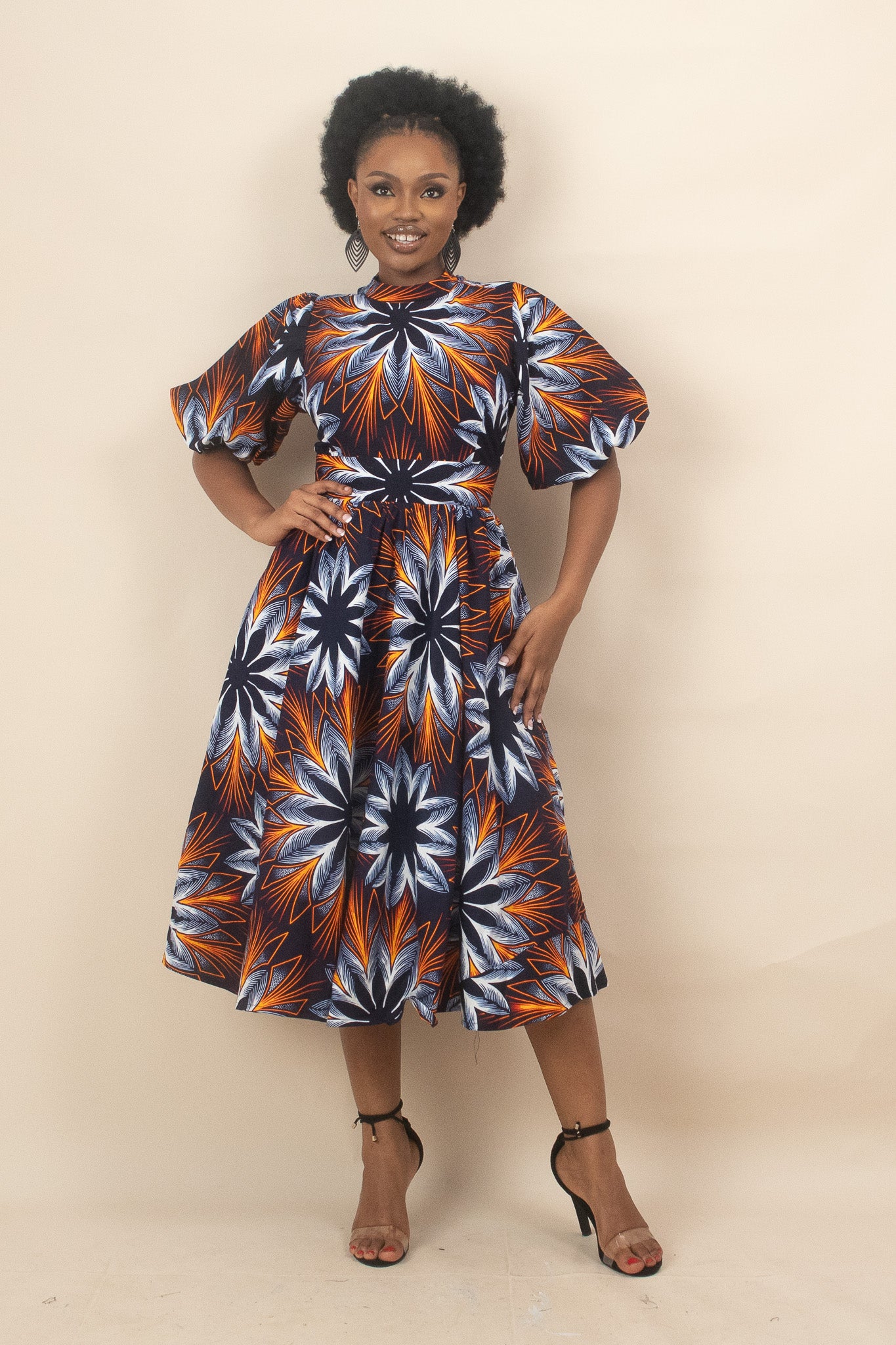 AYANNA African Print Puff Sleeve Dress