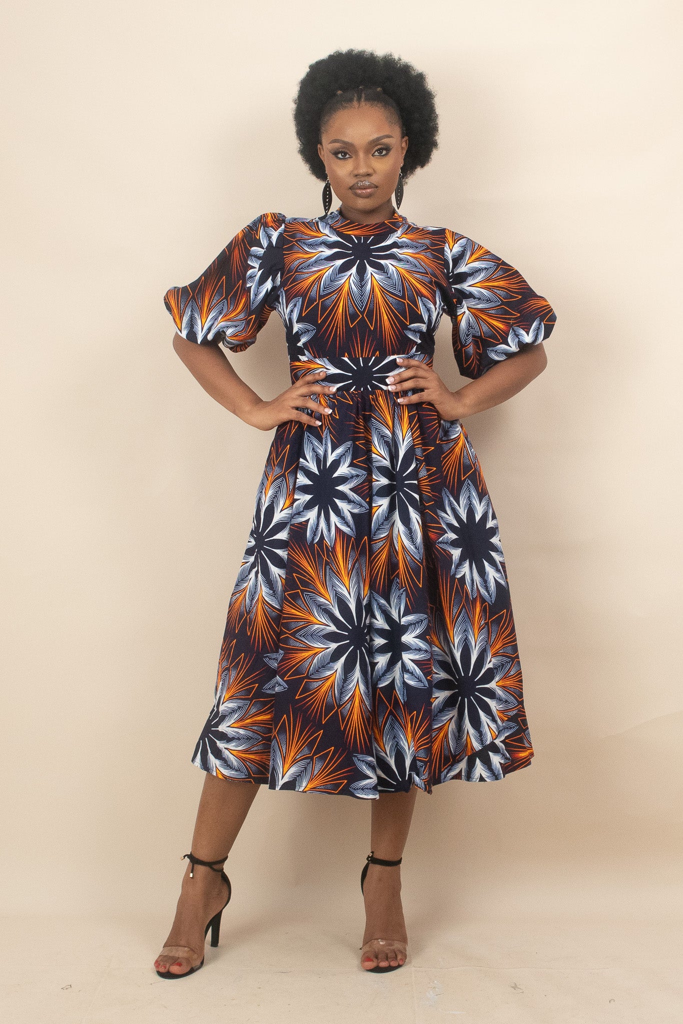 AYANNA African Print Puff Sleeve Dress