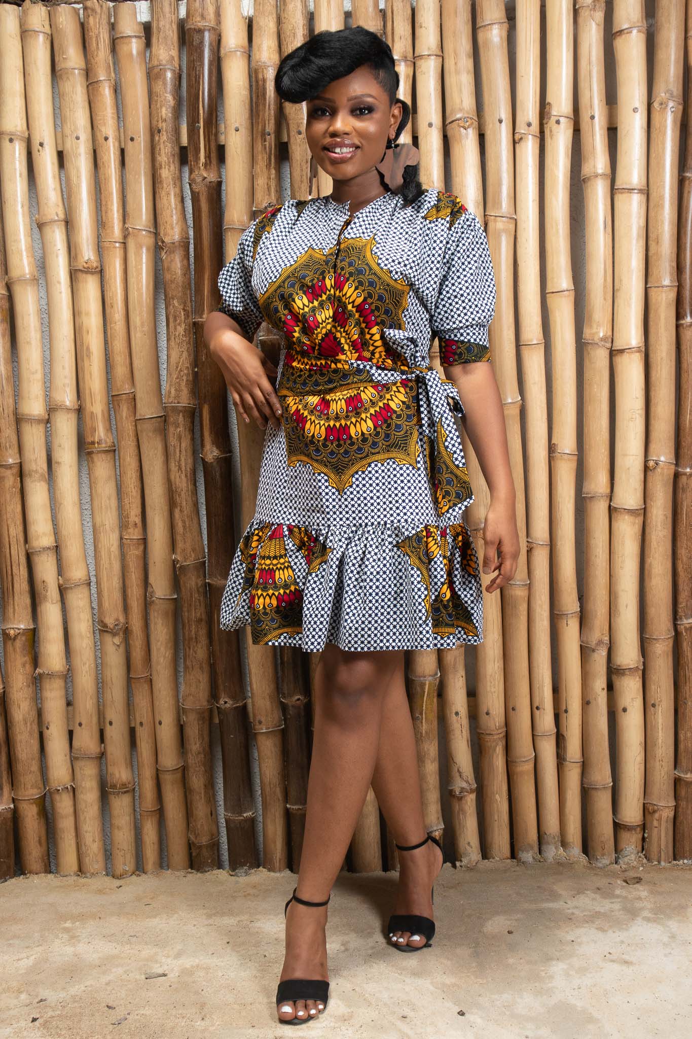 AYIRA African Print Ankara Shirt Dress - White