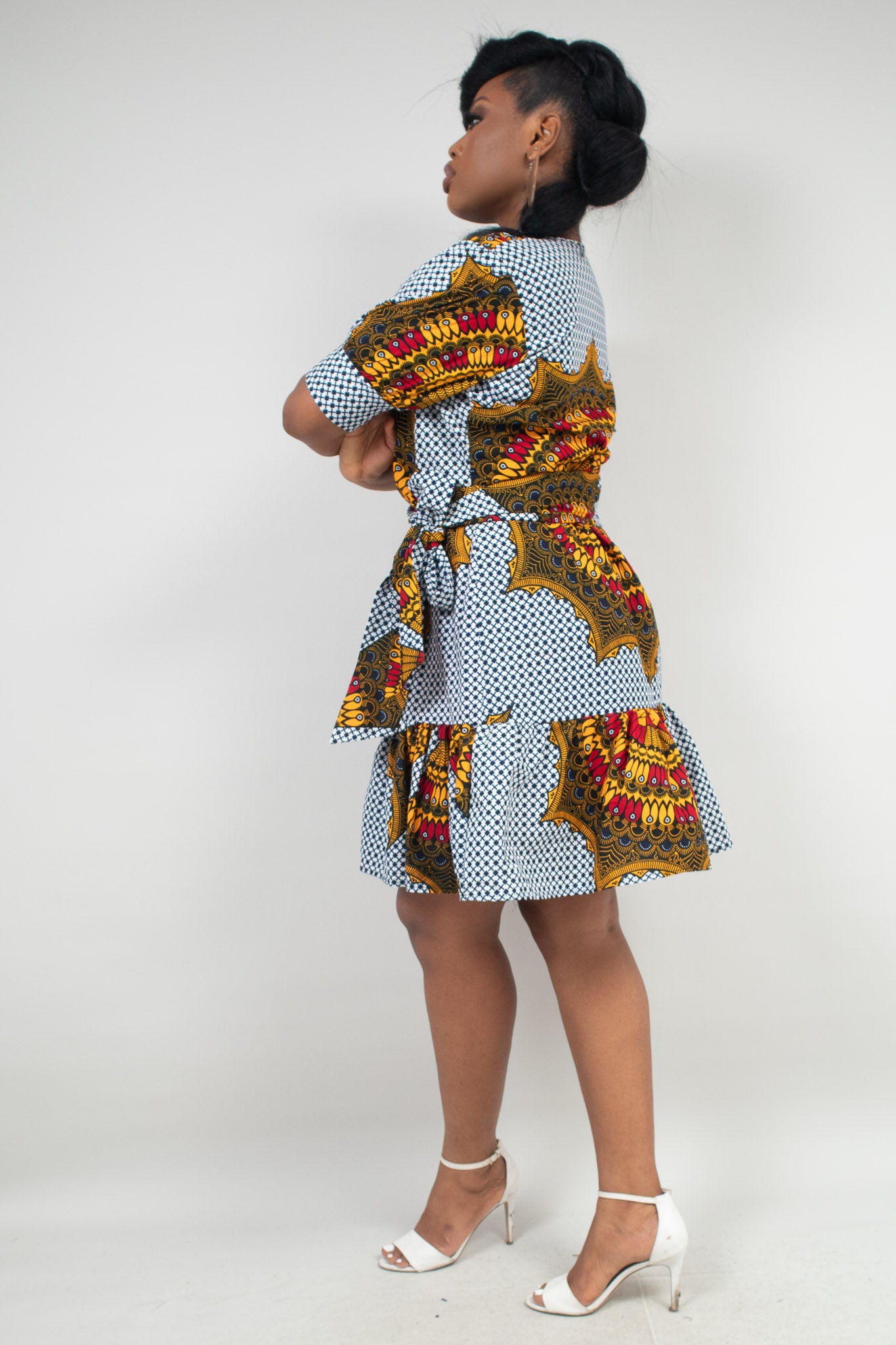 AYIRA African Print Ankara Shirt Dress - White