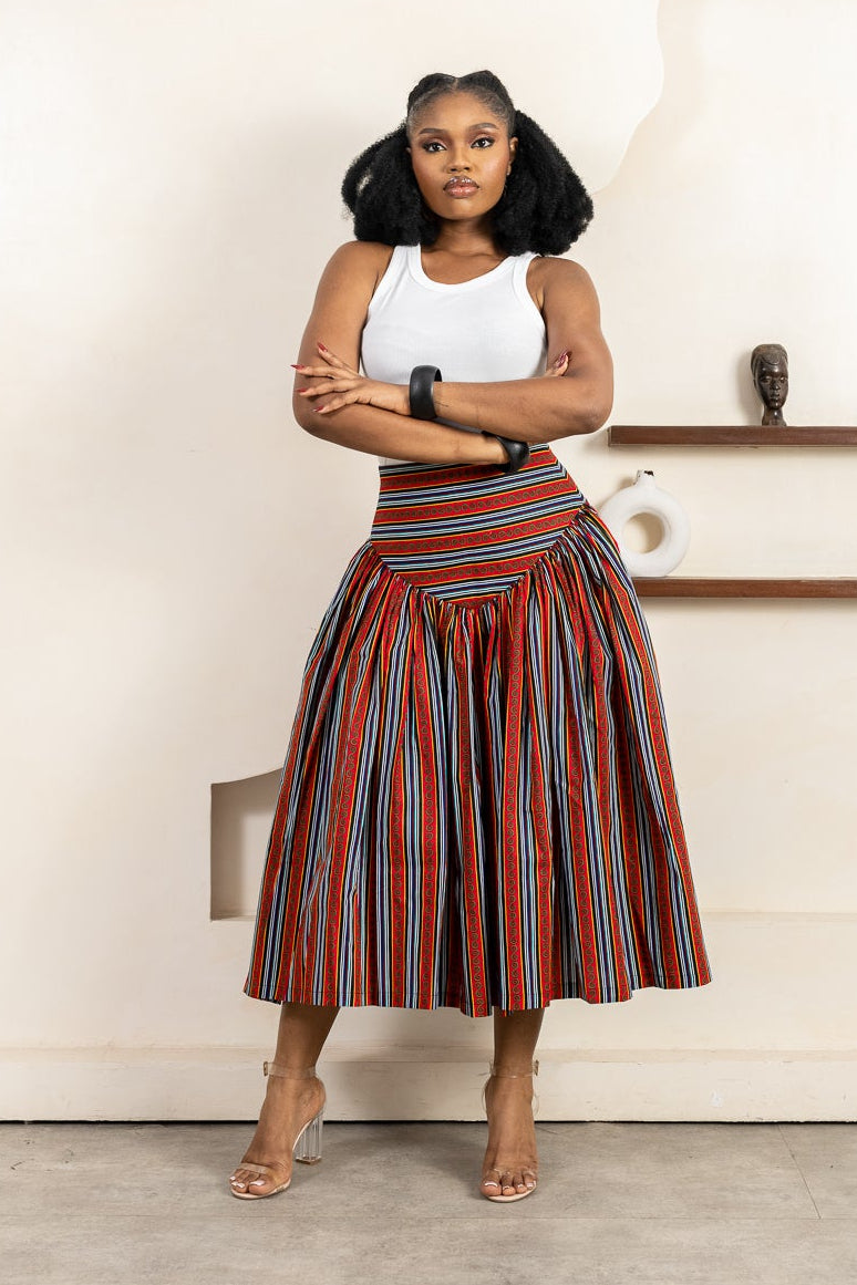 DISEYE Luxury Ankara Midi Skirt - Bold Prints for Modern Women