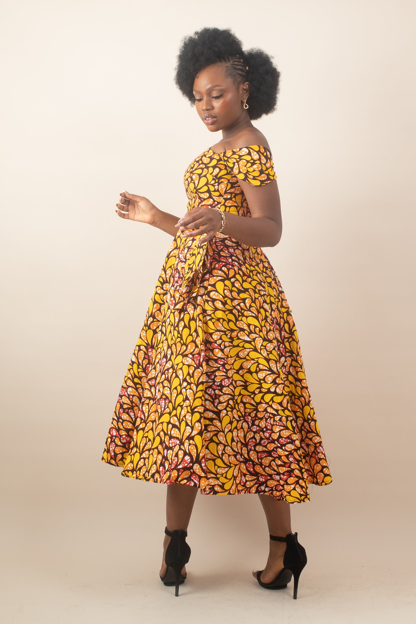 DARA African Print Midi Dress, Yellow|Orange