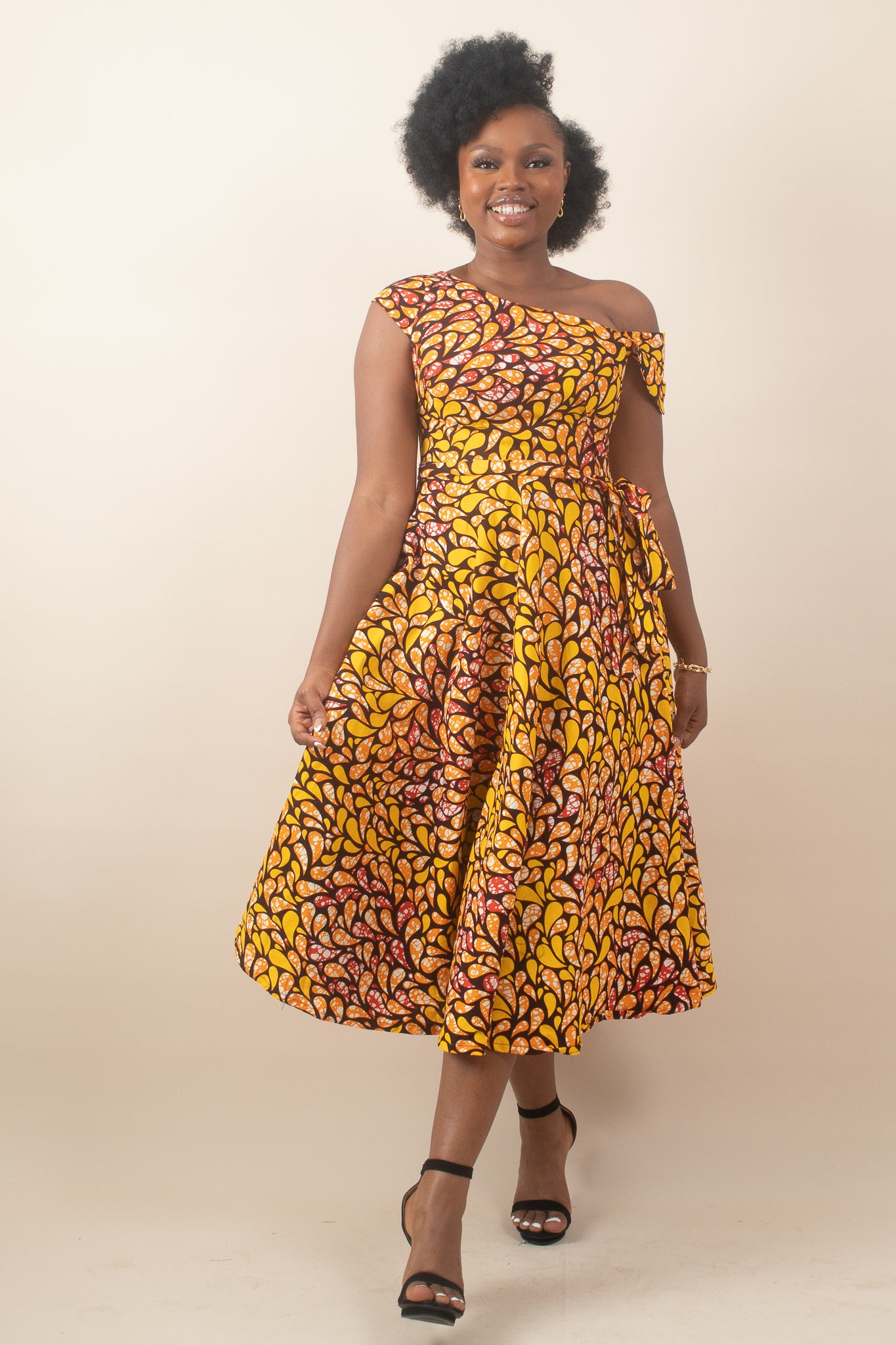 DARA African Print Midi Dress, Yellow|Orange