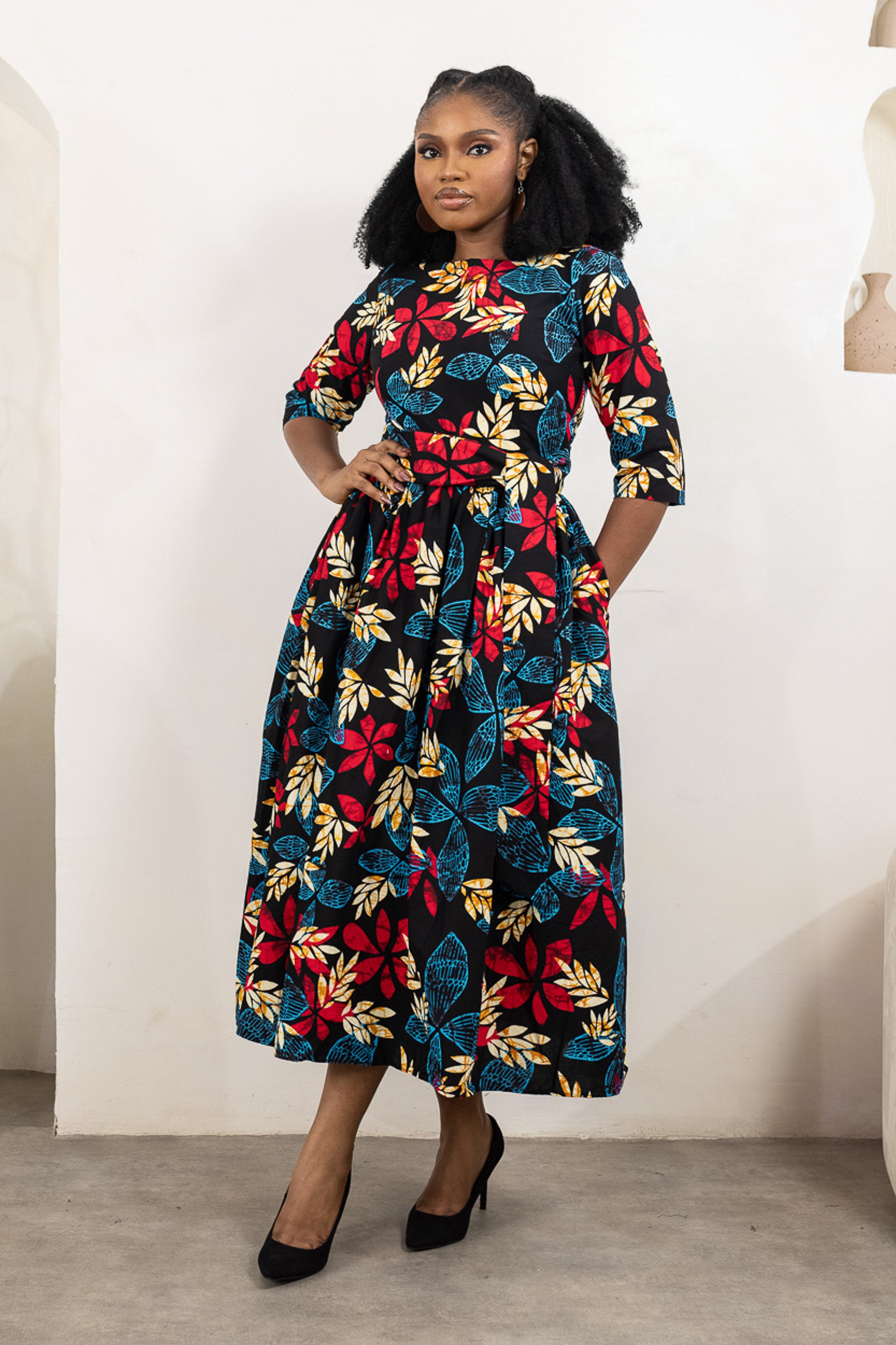 ESOSA Women's Ankara Midi Dress - Elegant African Wax Print Outfit