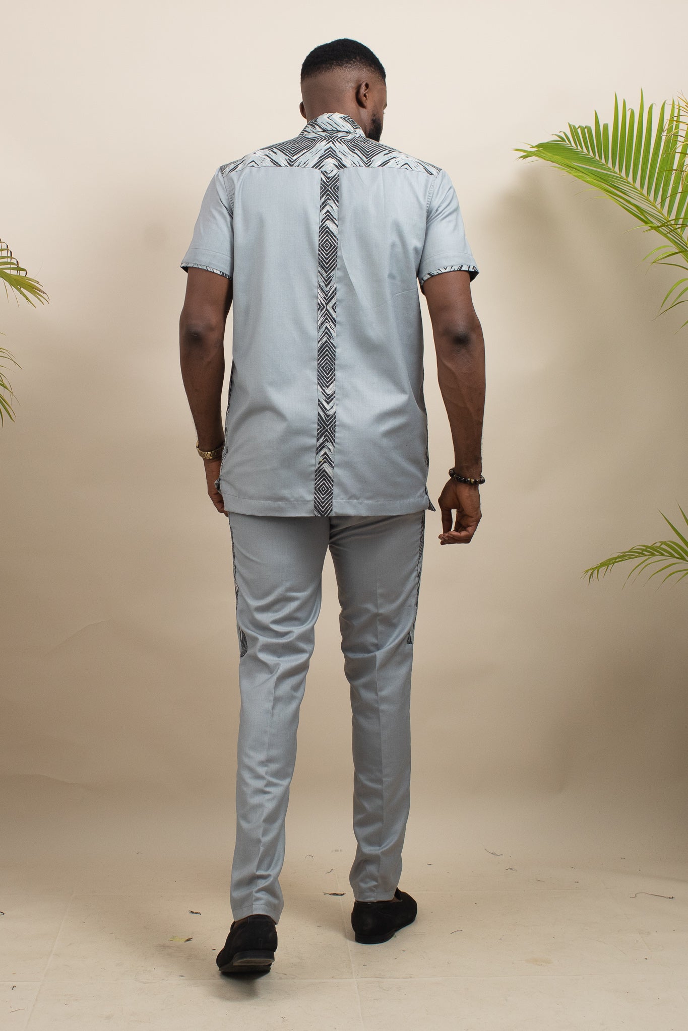 Ekio African Print Trouser Suit, Grey