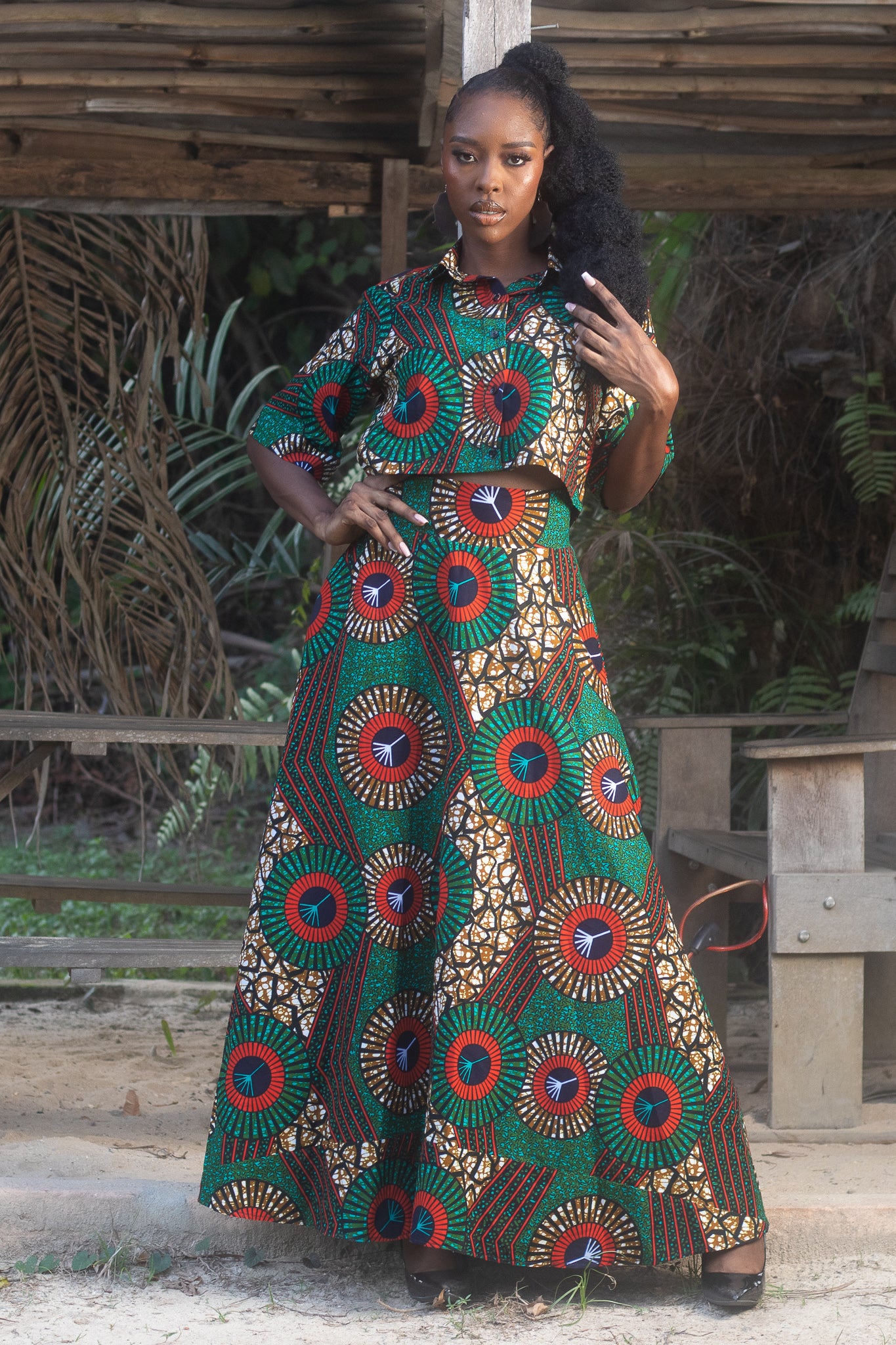 ENAI African Print Ankara Flared Maxi Skirt