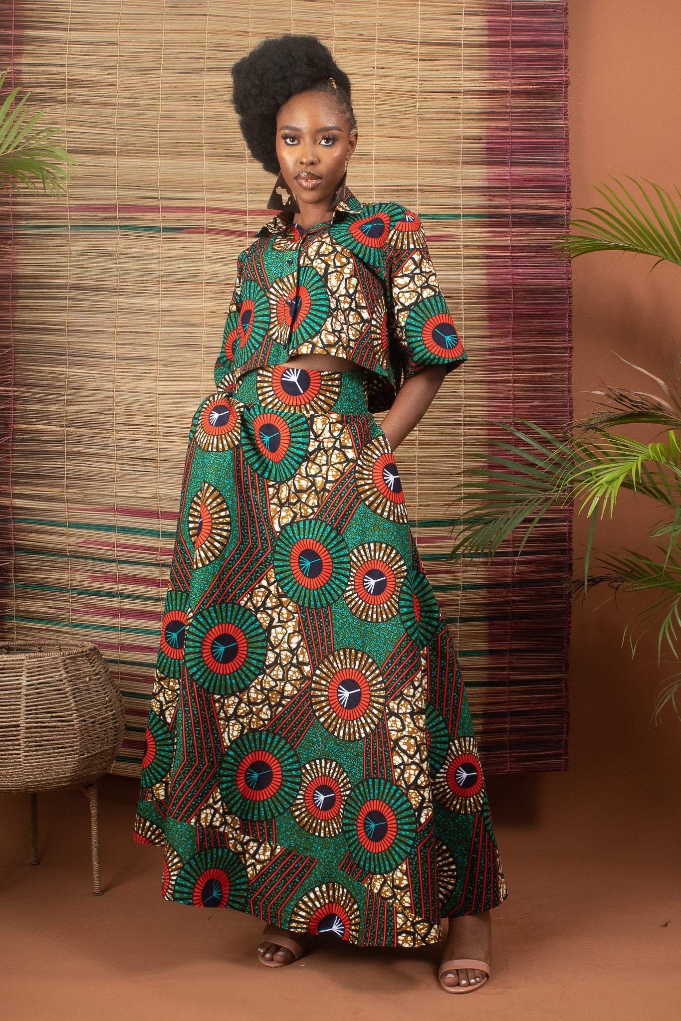 ENAI African Print Ankara Flared Maxi Skirt