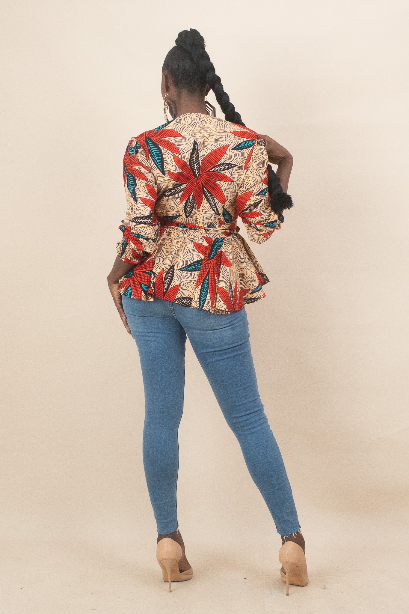 ENORE African Print Floral Long Sleeve Wrap Top