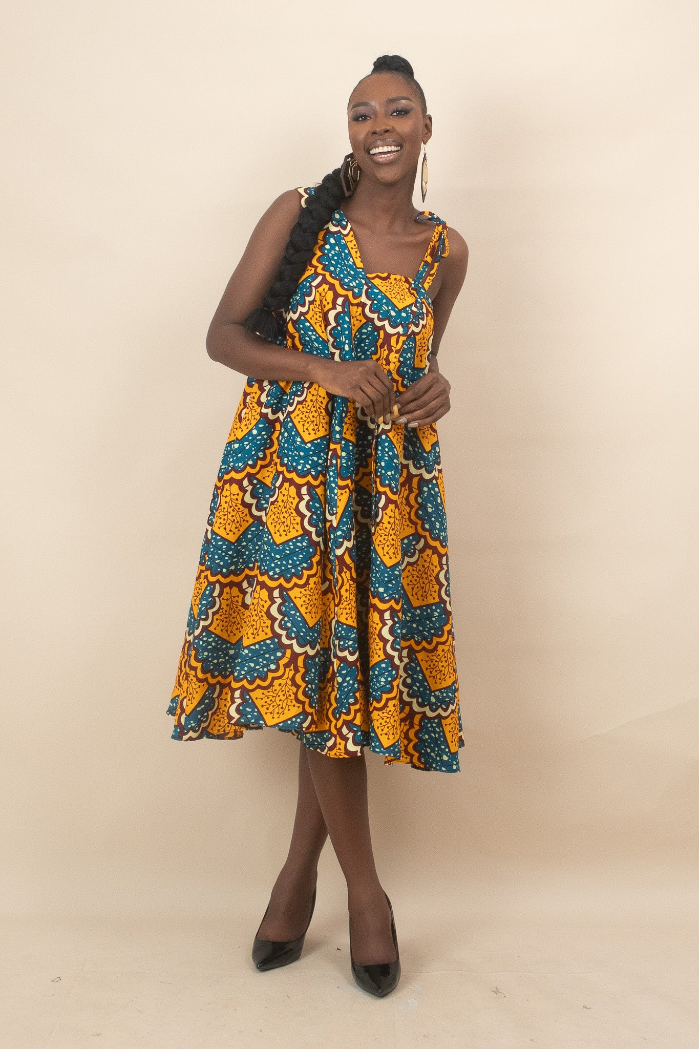 EREBI African Print Ankara One Shoulder Dress