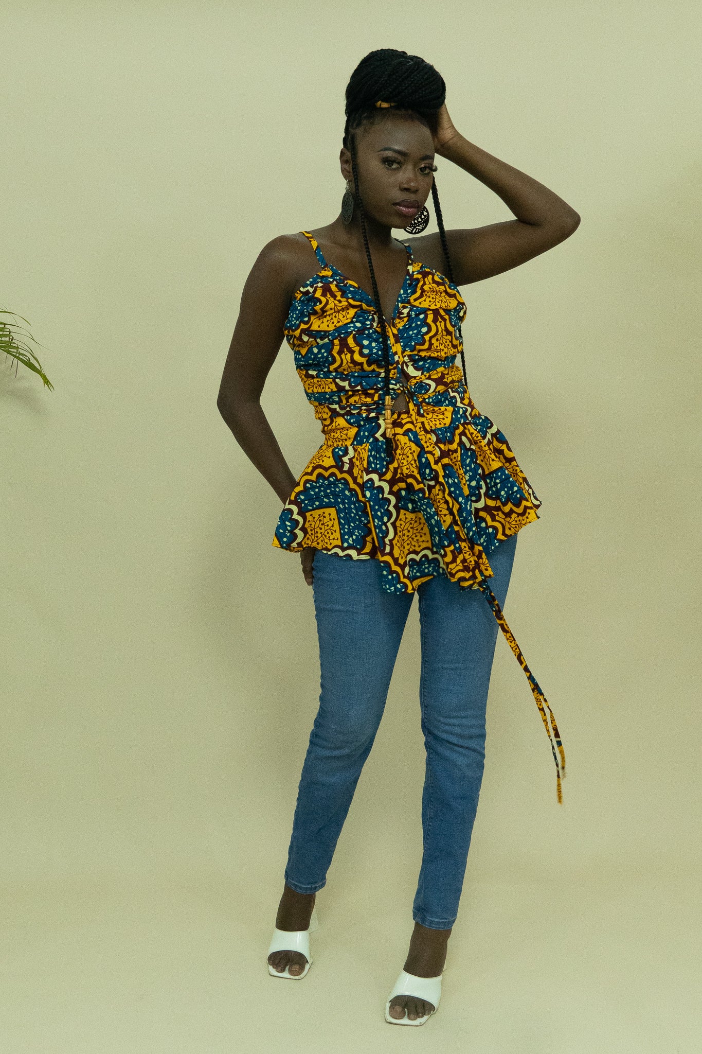EREBI African Print Ankara Peplum Top