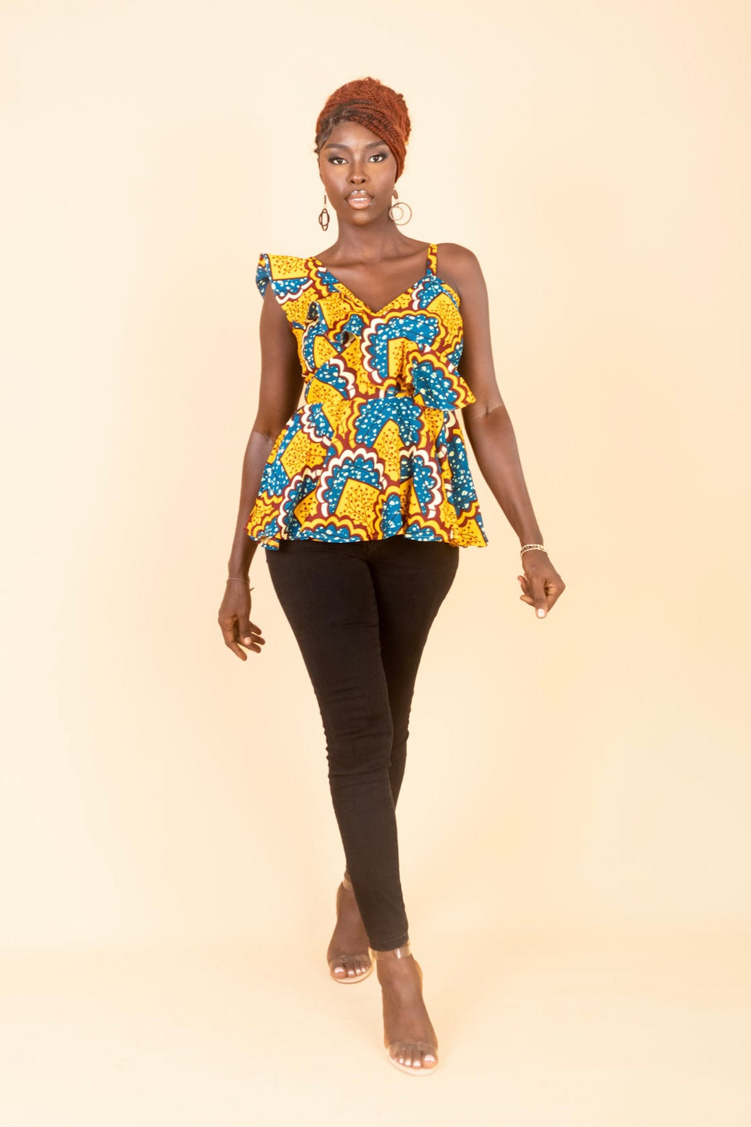 EREBI – Ankara African Print Flouncy Strappy Top