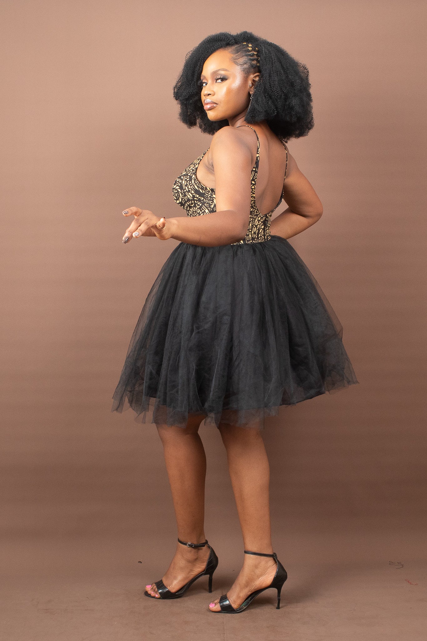 GBEMI African Print Ankara Mini Dress, Black|Gold