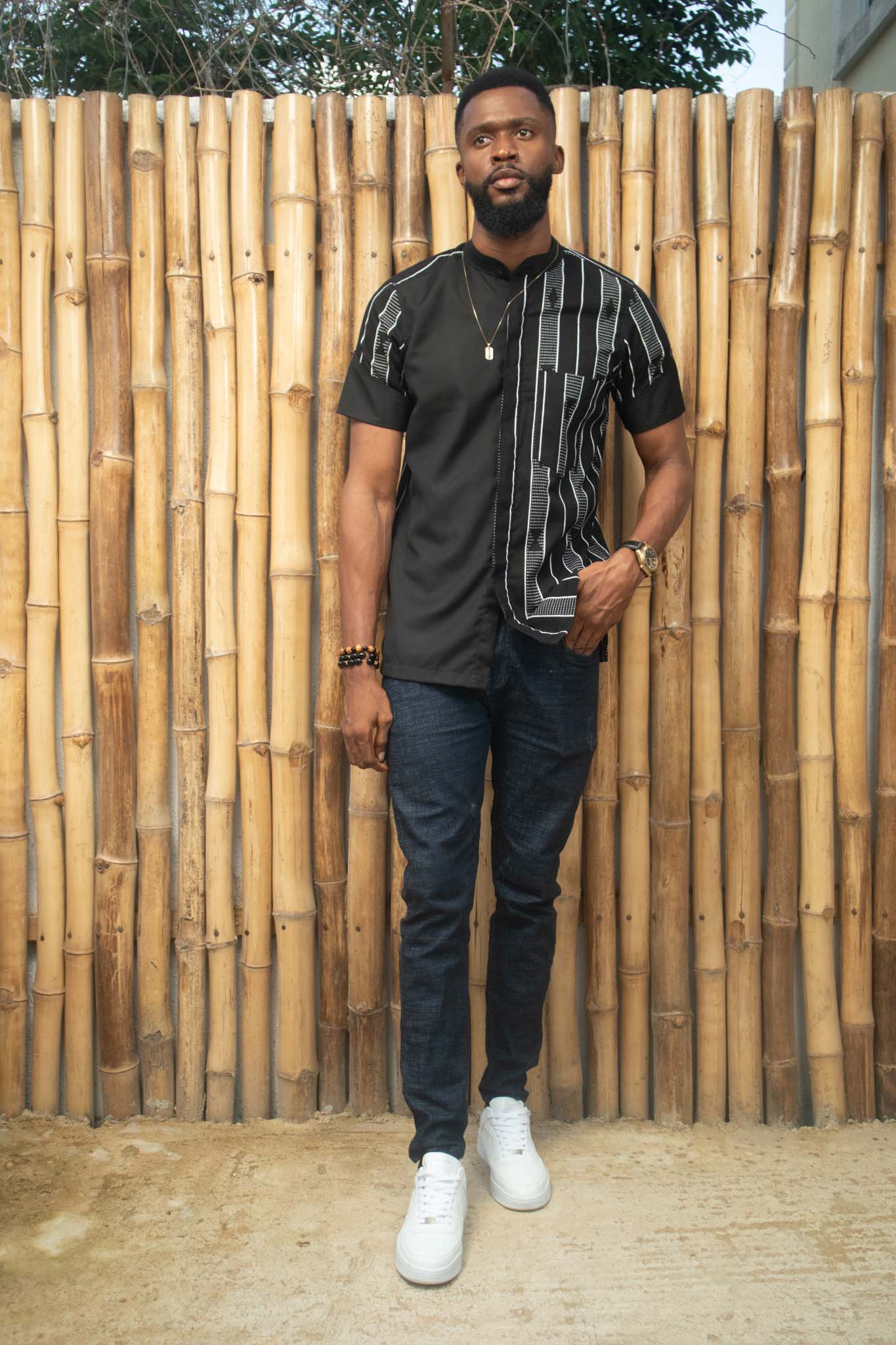 IDIR African Print Shirt/Suit, Black, White