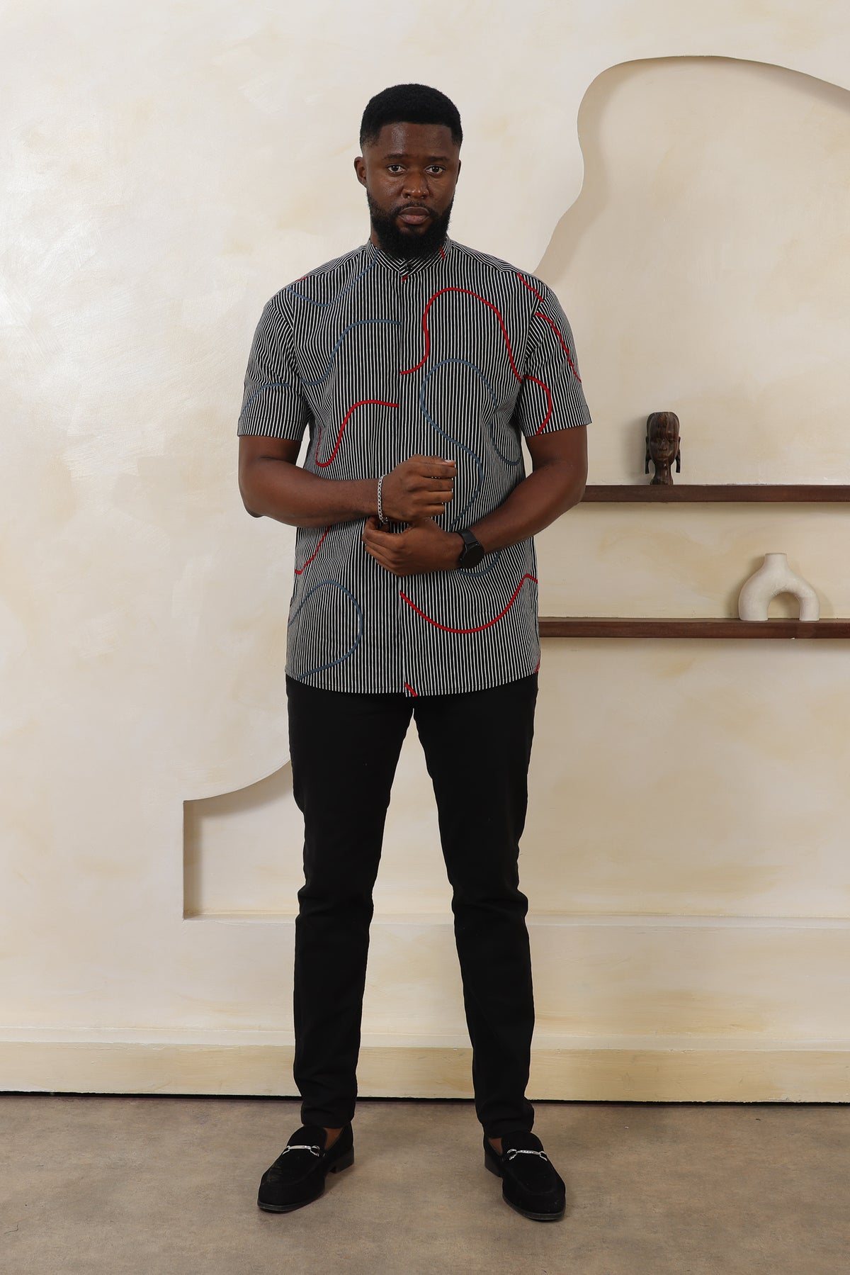ILA Stripe Grandad Collar Shirt - Men