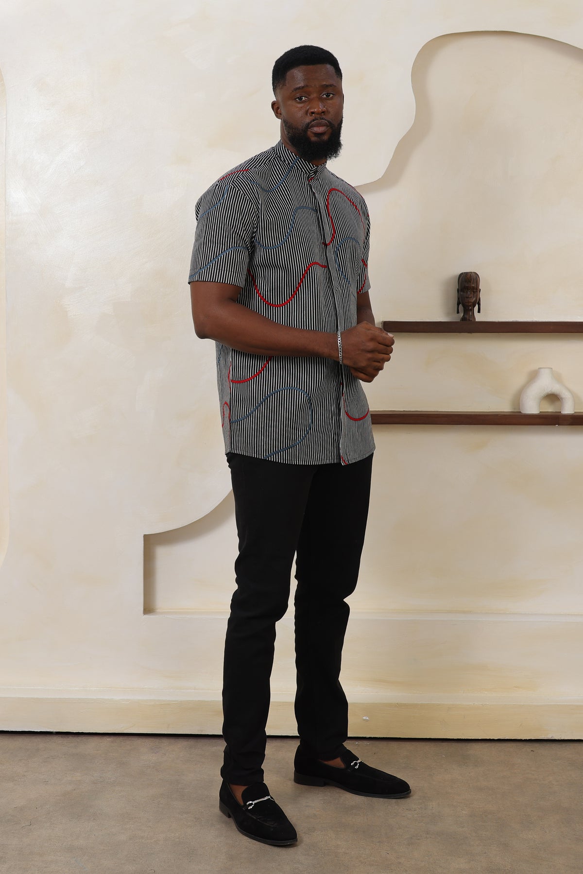 ILA Stripe Grandad Collar Shirt - Men